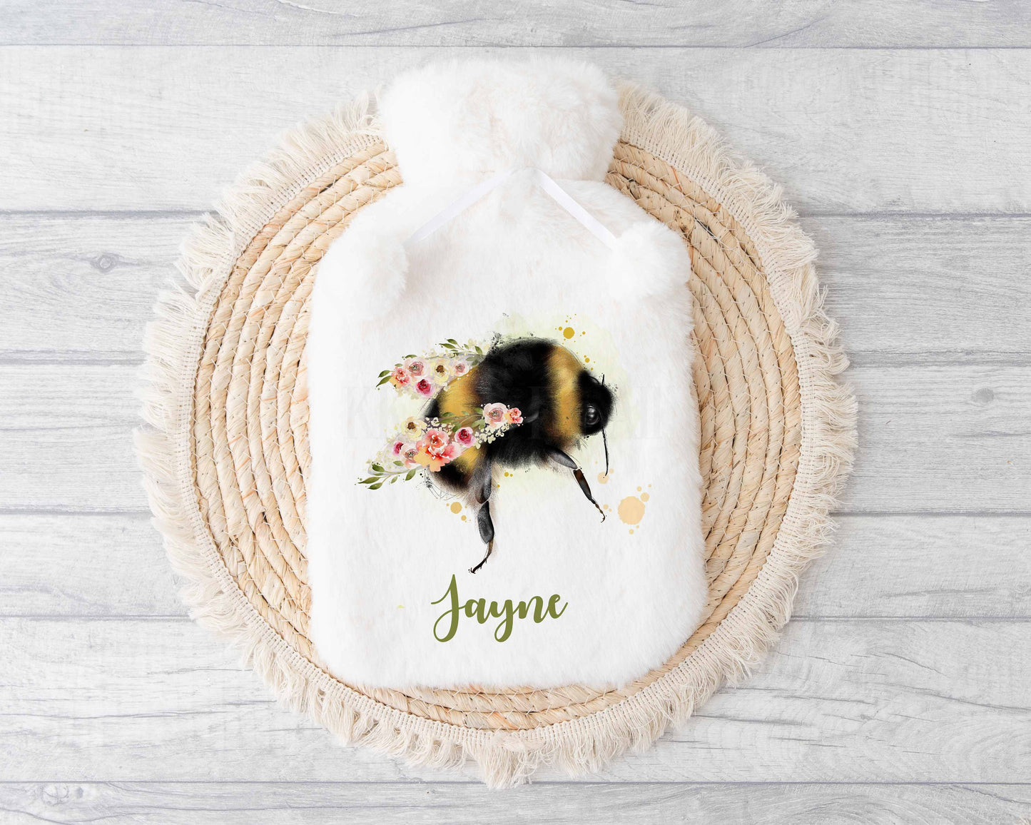 Bee Hot Water Bottle, Personalised Floral Bee Gift, Bee Winter Warmer, Gift For Mum Sister Nan Auntie