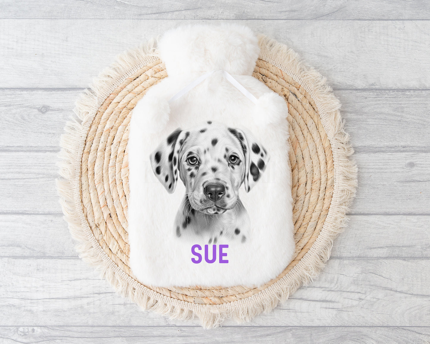 Dalmation Hot Water Bottle, Personalised Sketchy Dalmation Puppy Dog, Christmas Gift For Dalmation Owner