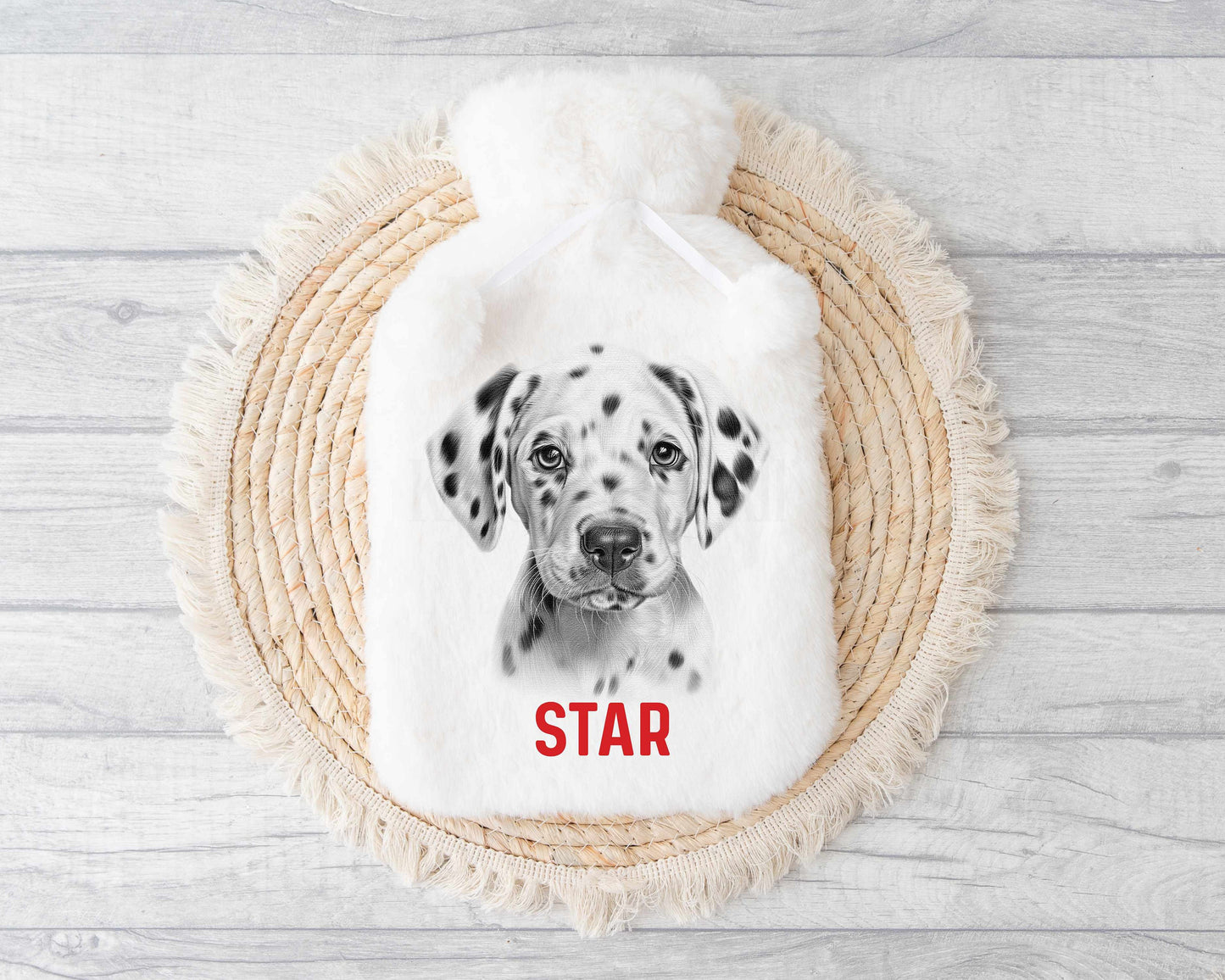 Dalmation Hot Water Bottle, Personalised Sketchy Dalmation Puppy Dog, Christmas Gift For Dalmation Owner