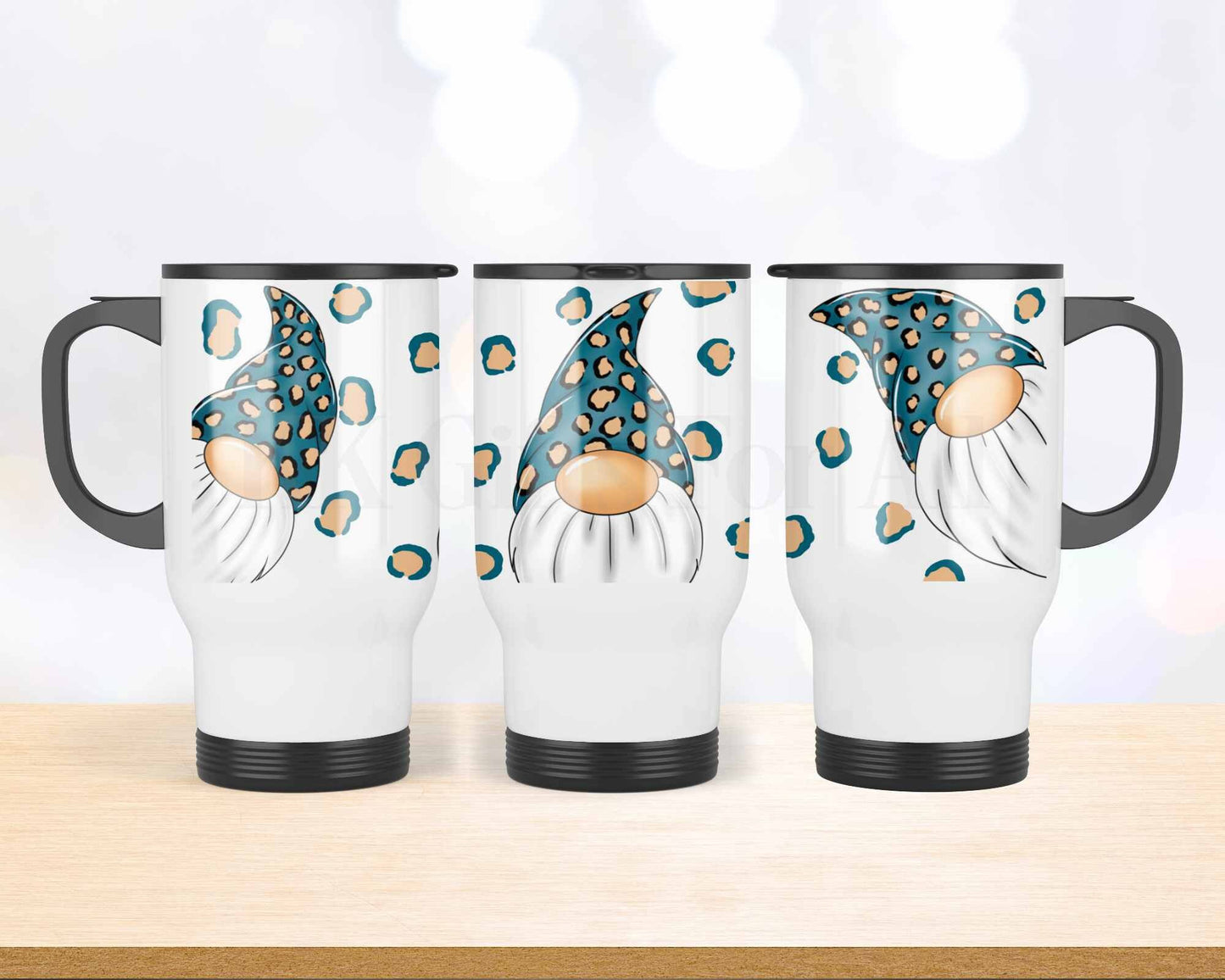 Teal Gonk Travel Mug, Personalised Hot Drink Cup, Female Travel Mug, Gift For Gonk Lovers