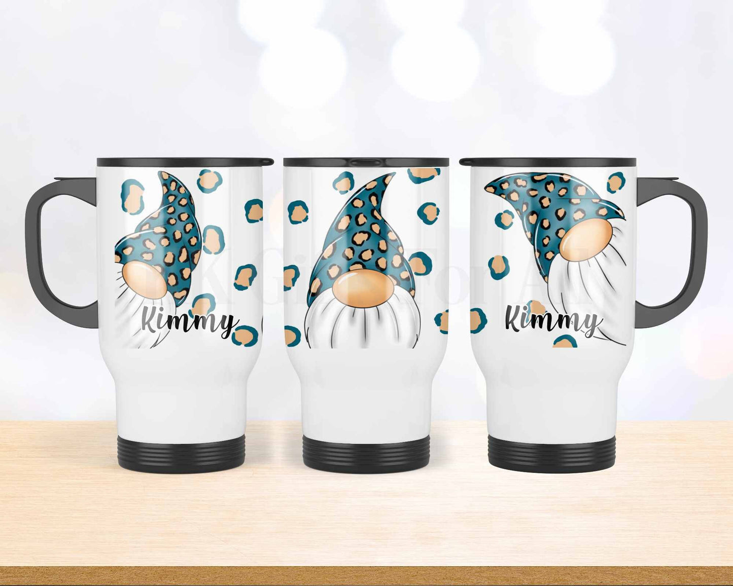 Teal Gonk Travel Mug, Personalised Hot Drink Cup, Female Travel Mug, Gift For Gonk Lovers