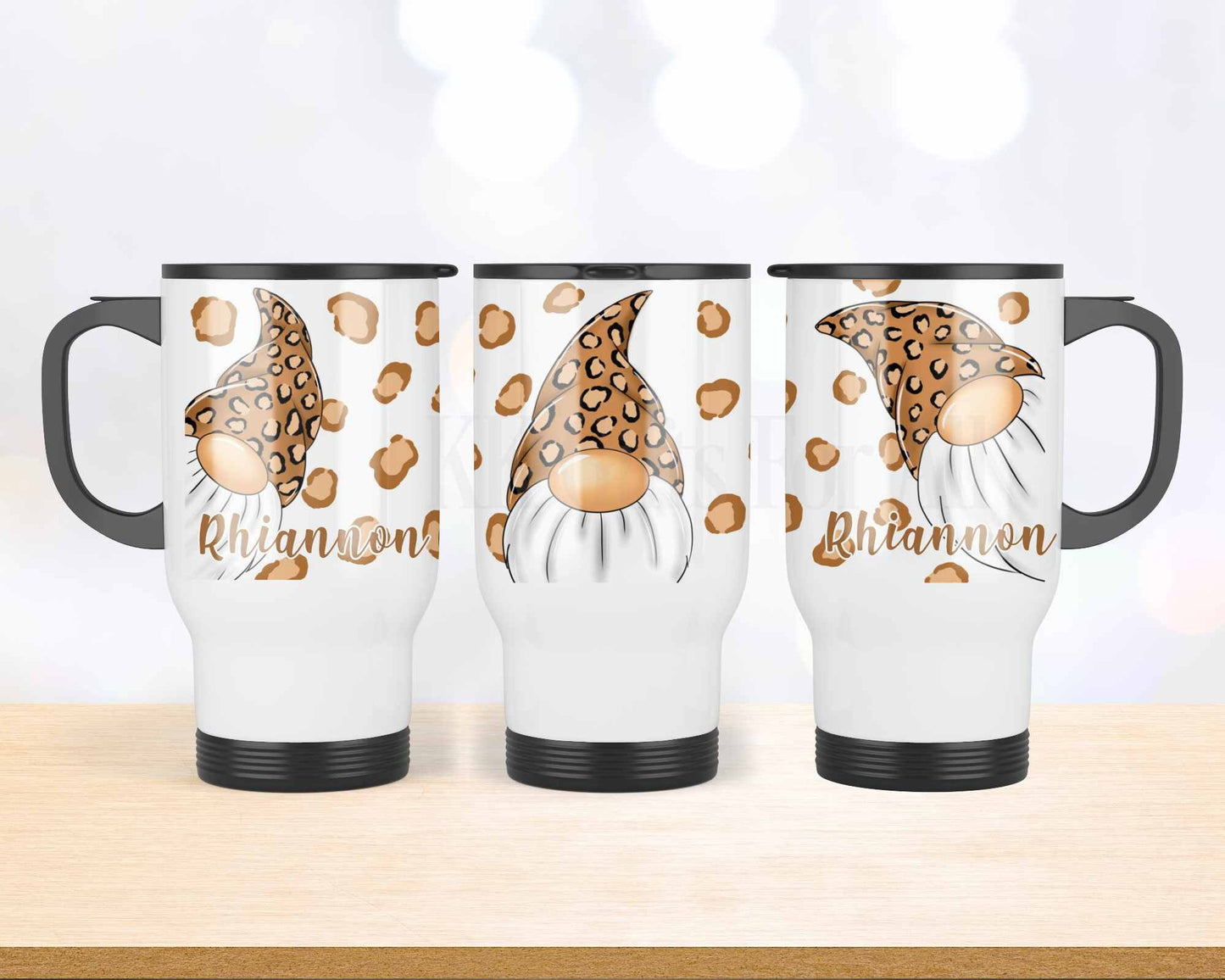 Gonk Travel Mug, Personalised Hot Drink Cup, Female Travel Mug, Tan Gonk Gift