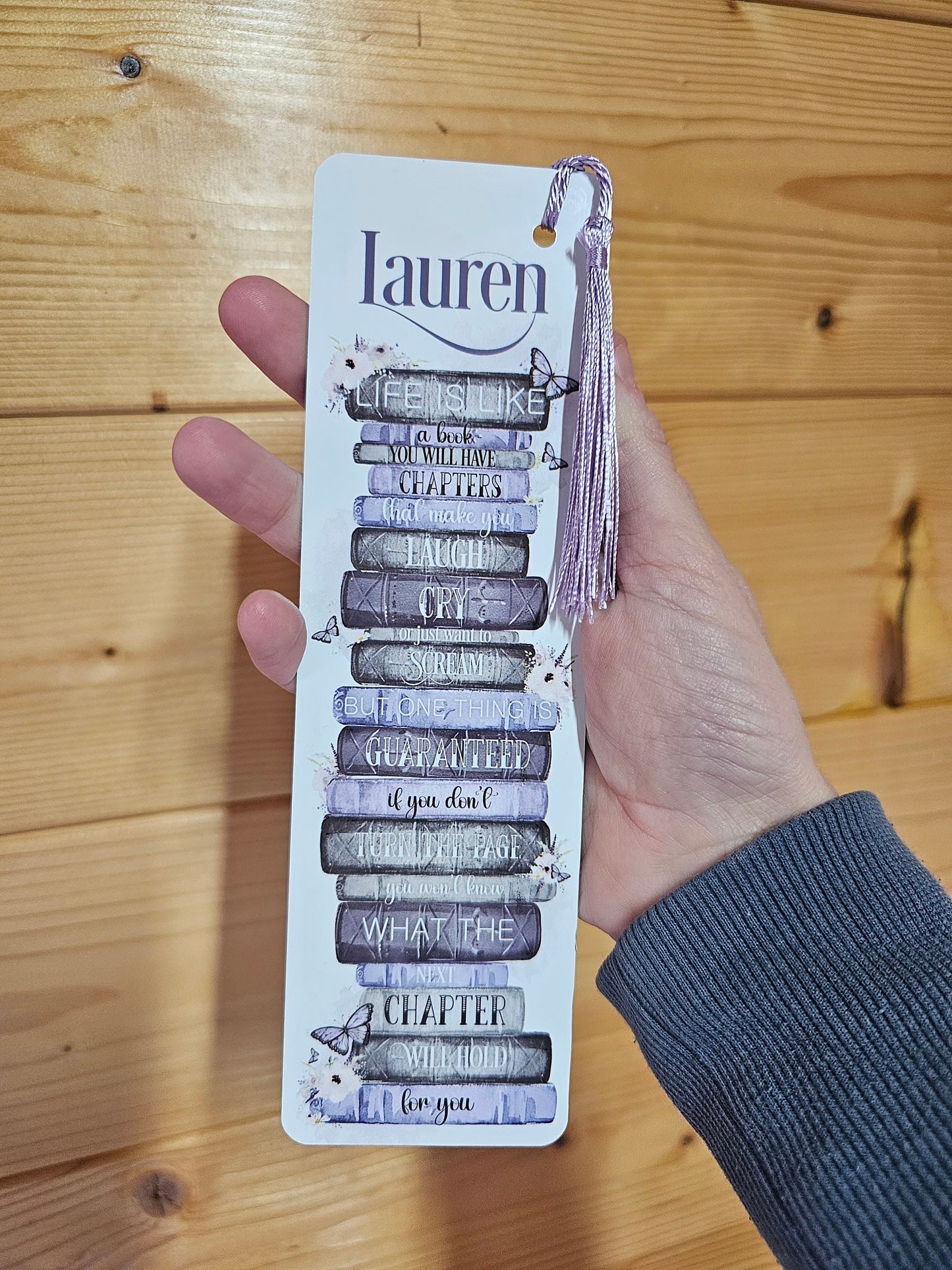 Personalised Lilac Bookstack Bookmark, Letterbox Gift, Gift For Mum Or Nan, Self Care, Reading Lover, Secret Santa