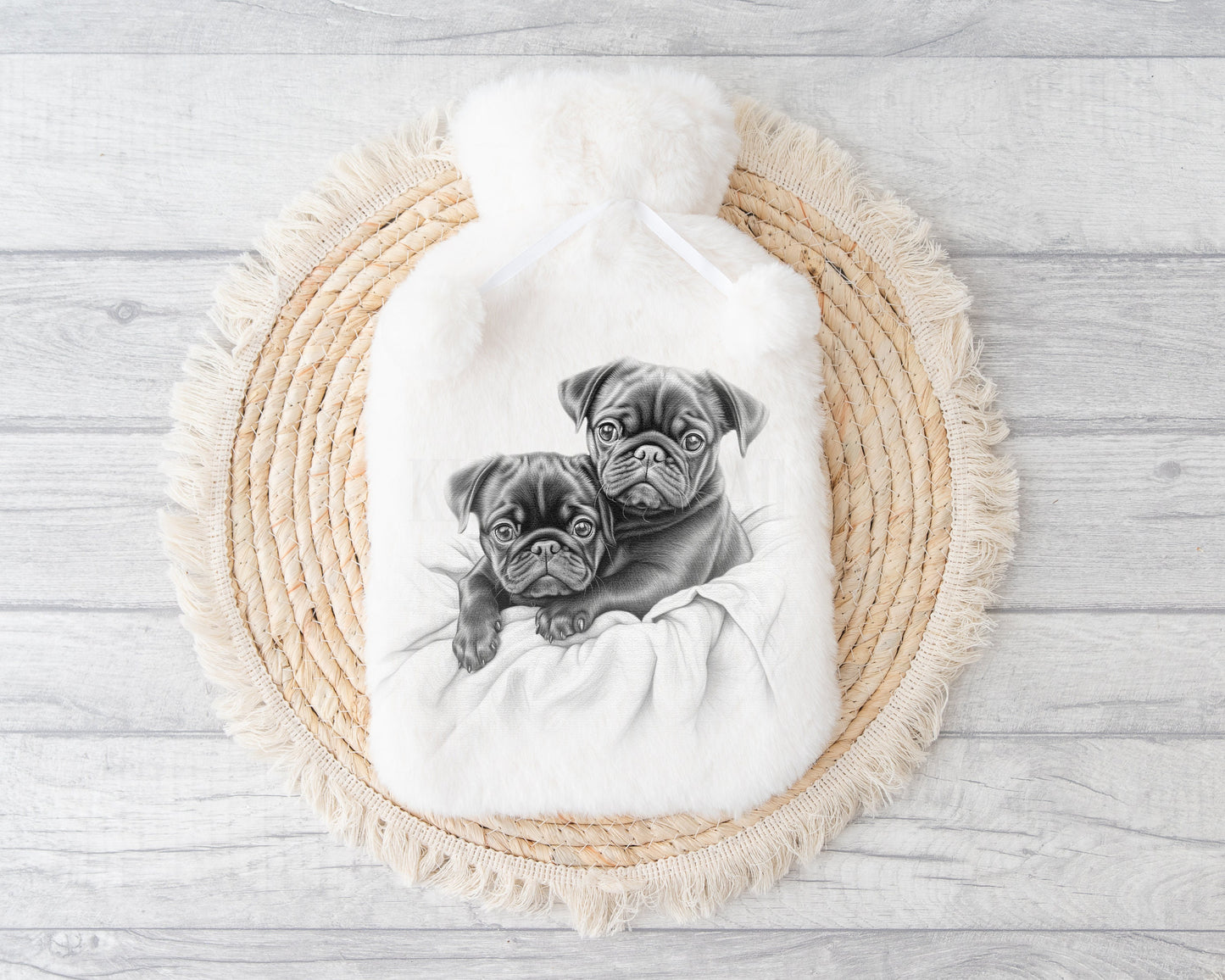 Personalised Hot Water Bottle, Black Sketchy Pug Gifts, Pug Owners