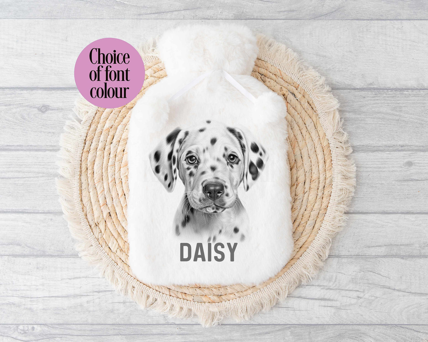 Dalmation Hot Water Bottle, Personalised Sketchy Dalmation Puppy Dog, Christmas Gift For Dalmation Owner