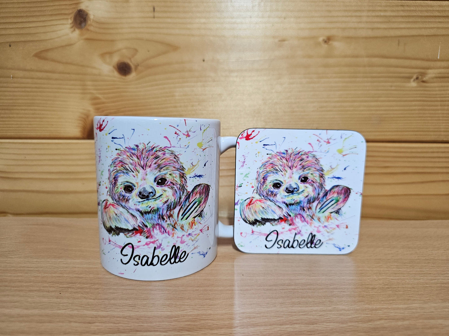 Rainbow Sloth Mug, Gift For Mum, Birthday Gift For Her, Office Mug, Colourful Sloth Gift, Mug And Coaster Gift Set, Custom Gifts, Cute Sloth