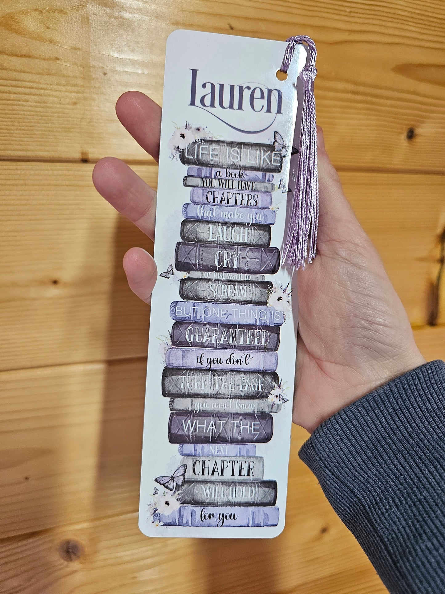 Personalised Lilac Bookstack Bookmark, Letterbox Gift, Gift For Mum Or Nan, Self Care, Reading Lover, Secret Santa