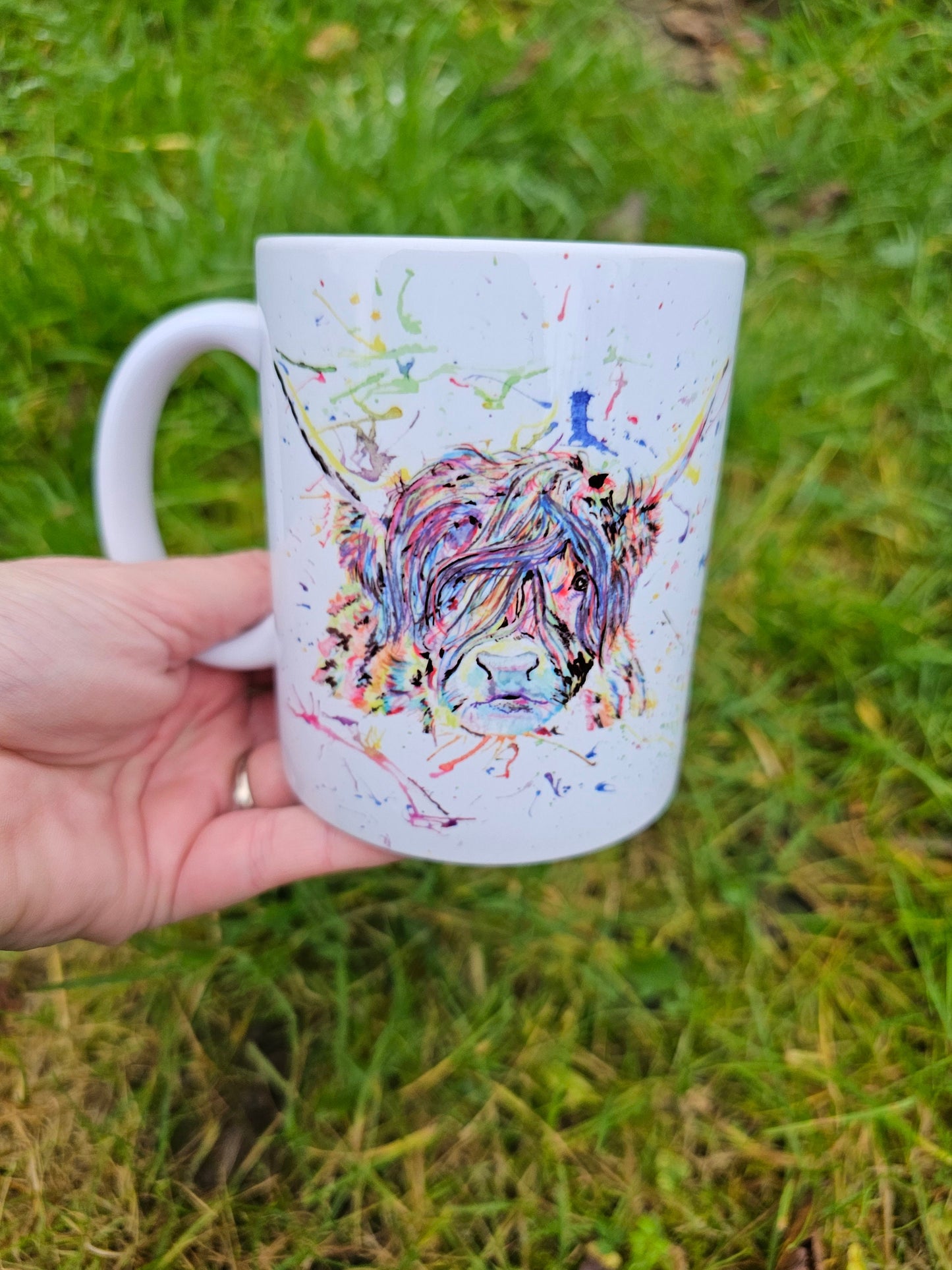 Rainbow Highland Cow Mug & Coaster, Birthday Gift For Her, Anniversary Gift, Cute Highland Cow, Multi Colour, Custom Gift, Personalised Gift
