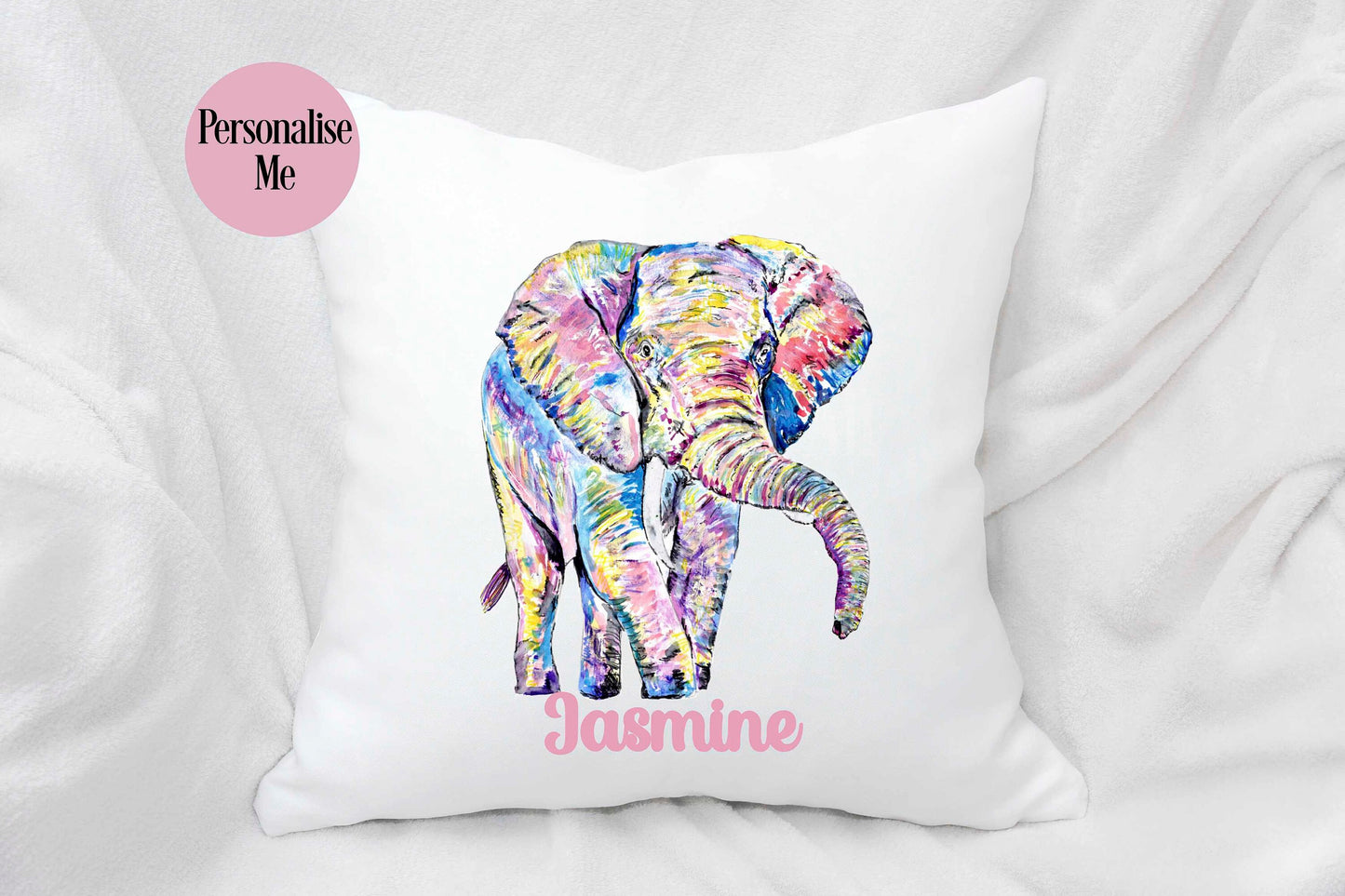 Personalised Elephant Cushion, Elephant Lover Gift, Home Decor Pillow, Gift For Teenagers Bedroom, Rainbow Elephant Mothers Day Gift