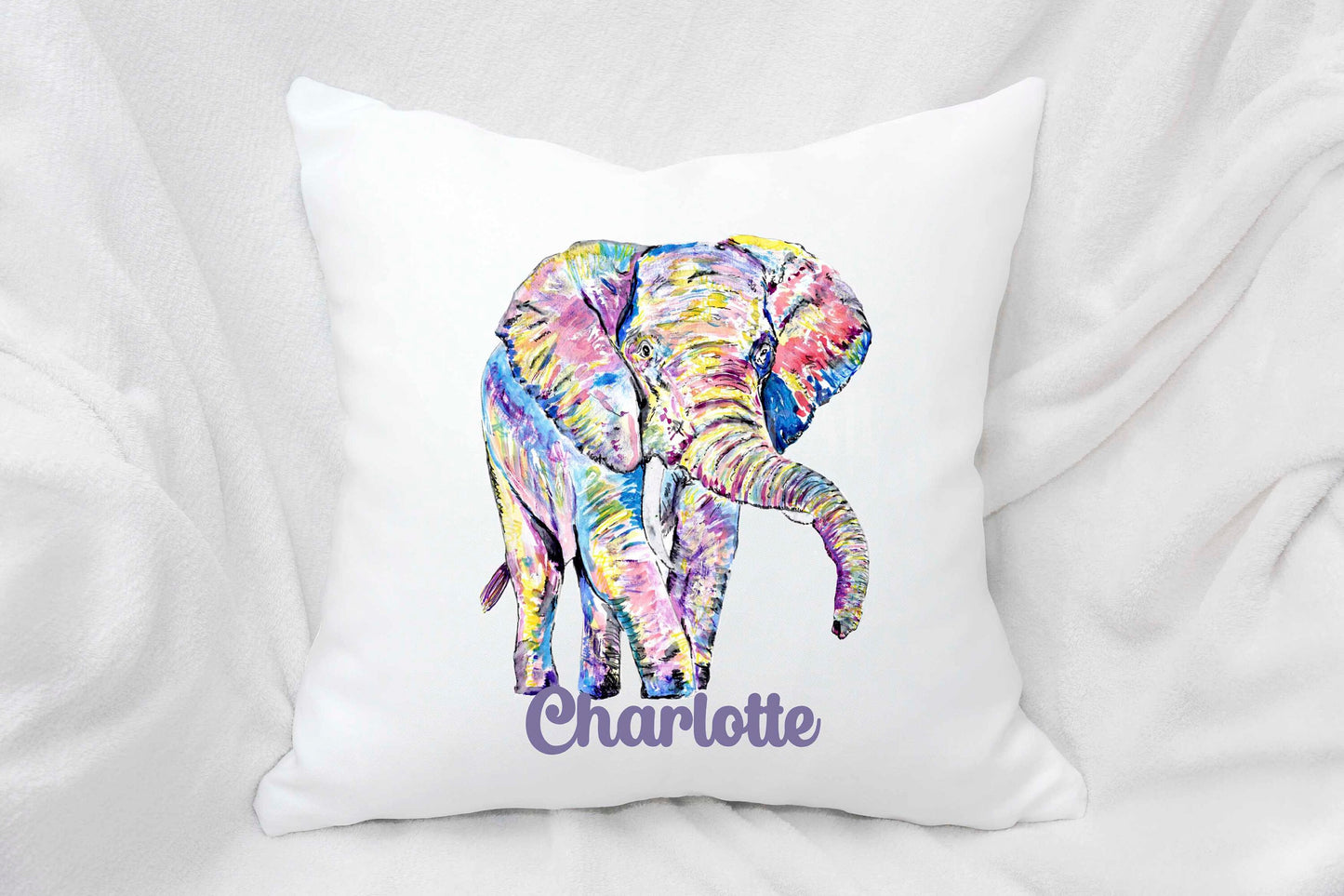Personalised Elephant Cushion, Elephant Lover Gift, Home Decor Pillow, Gift For Teenagers Bedroom, Rainbow Elephant Mothers Day Gift