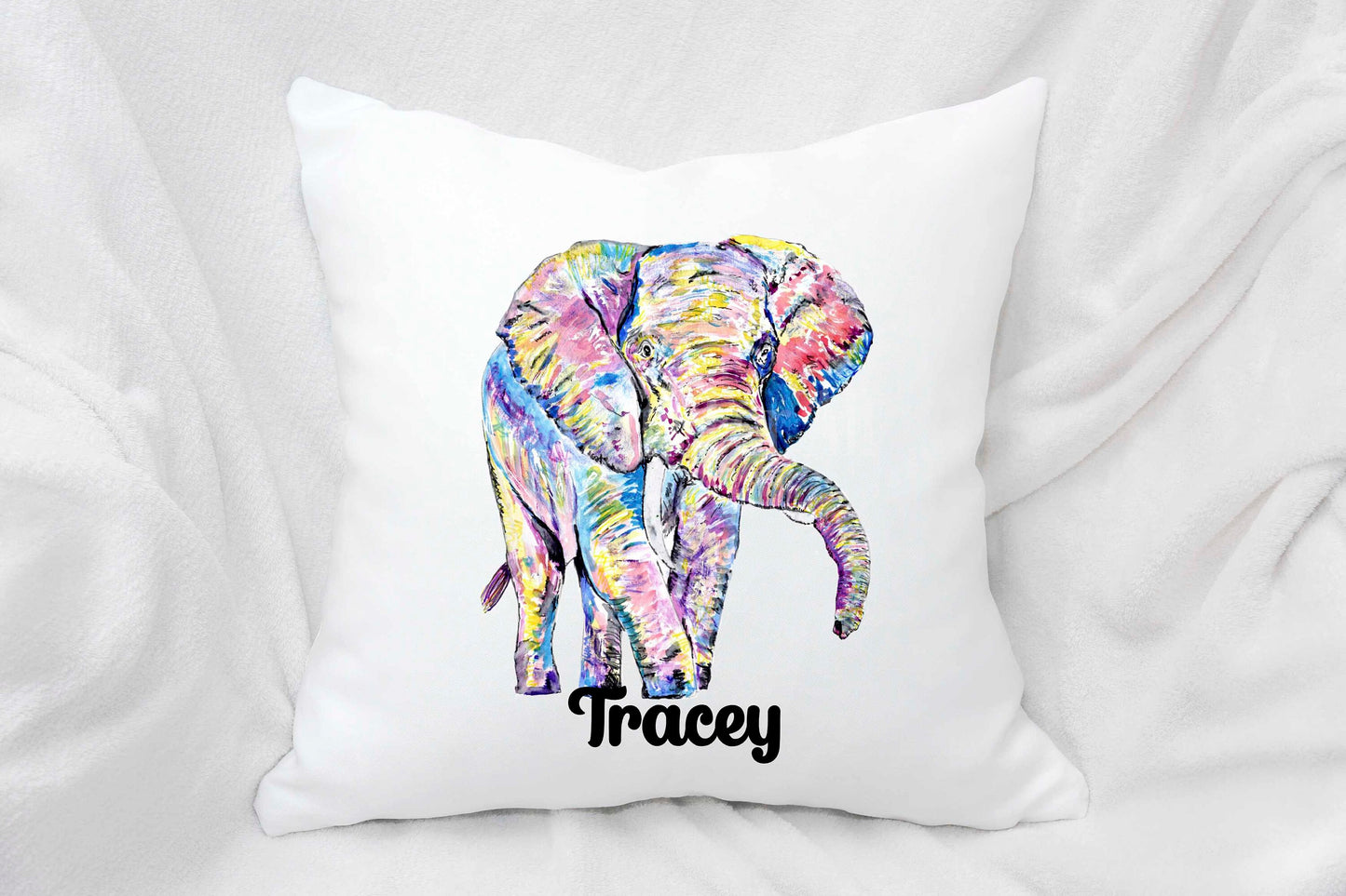 Personalised Elephant Cushion, Elephant Lover Gift, Home Decor Pillow, Gift For Teenagers Bedroom, Rainbow Elephant Mothers Day Gift