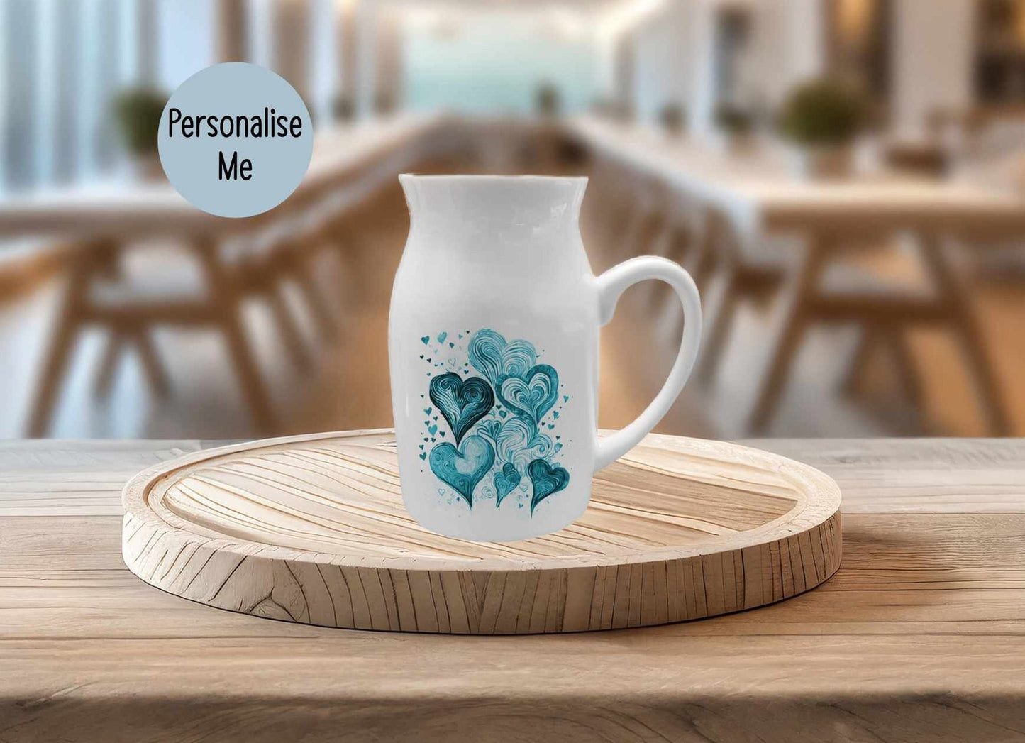 Personalised Heart Home Decor, Blue Teal Heart Vase Jug, Gift For Nan Gran Mother's Day Gift