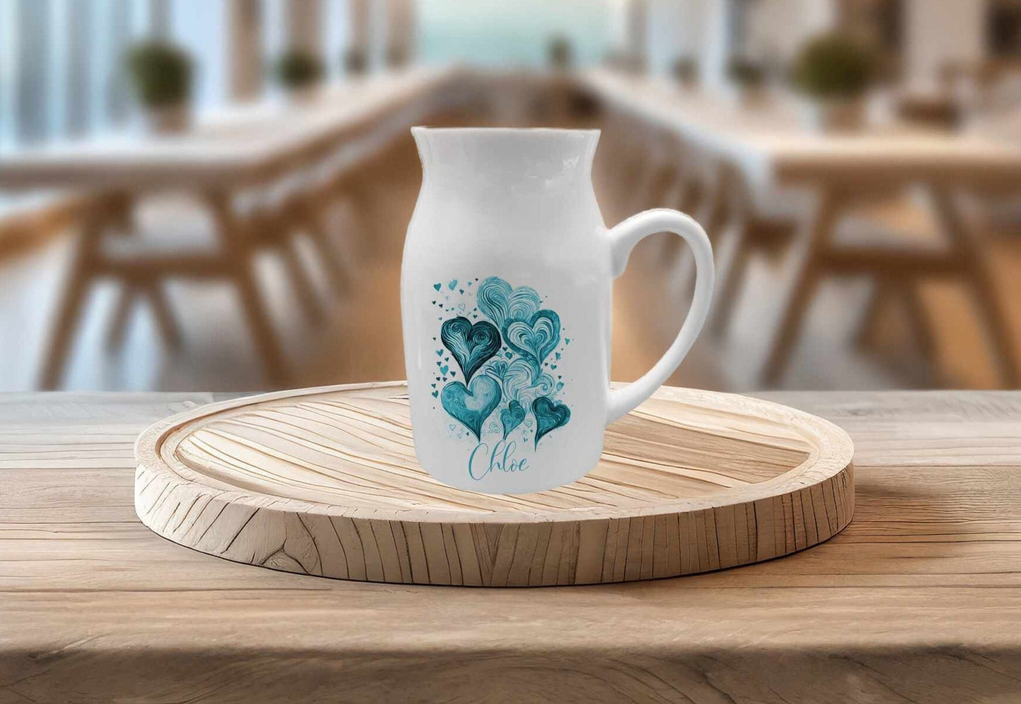 Personalised Heart Home Decor, Blue Teal Heart Vase Jug, Gift For Nan Gran Mother's Day Gift