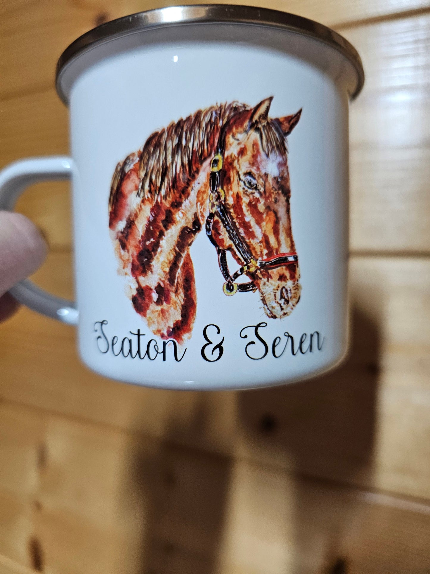Enamel Horse Mug, Personalised Outdoor Mug, Metal