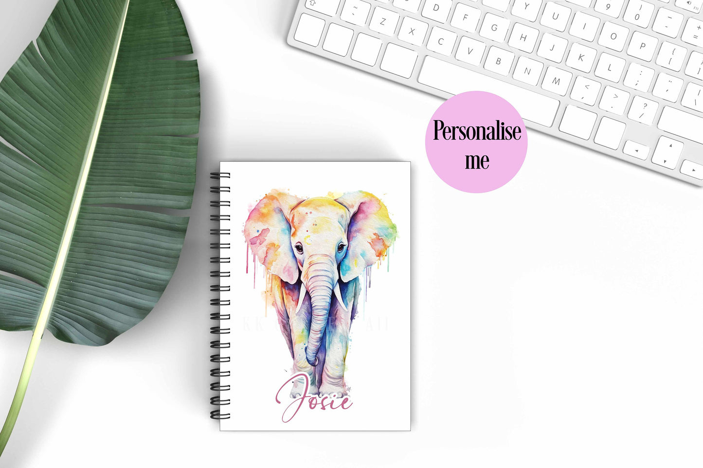 Personalised A5 Elephant Notebook, Gift For Mum, Friend, Birthday Gift For Wife, Watercolour Elephant Notepad, Mother's Day Elephant Gift