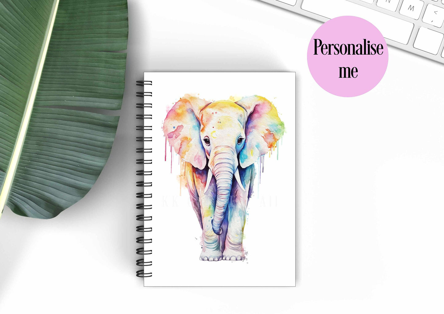 Personalised A5 Elephant Notebook, Gift For Mum, Friend, Birthday Gift For Wife, Watercolour Elephant Notepad, Mother's Day Elephant Gift
