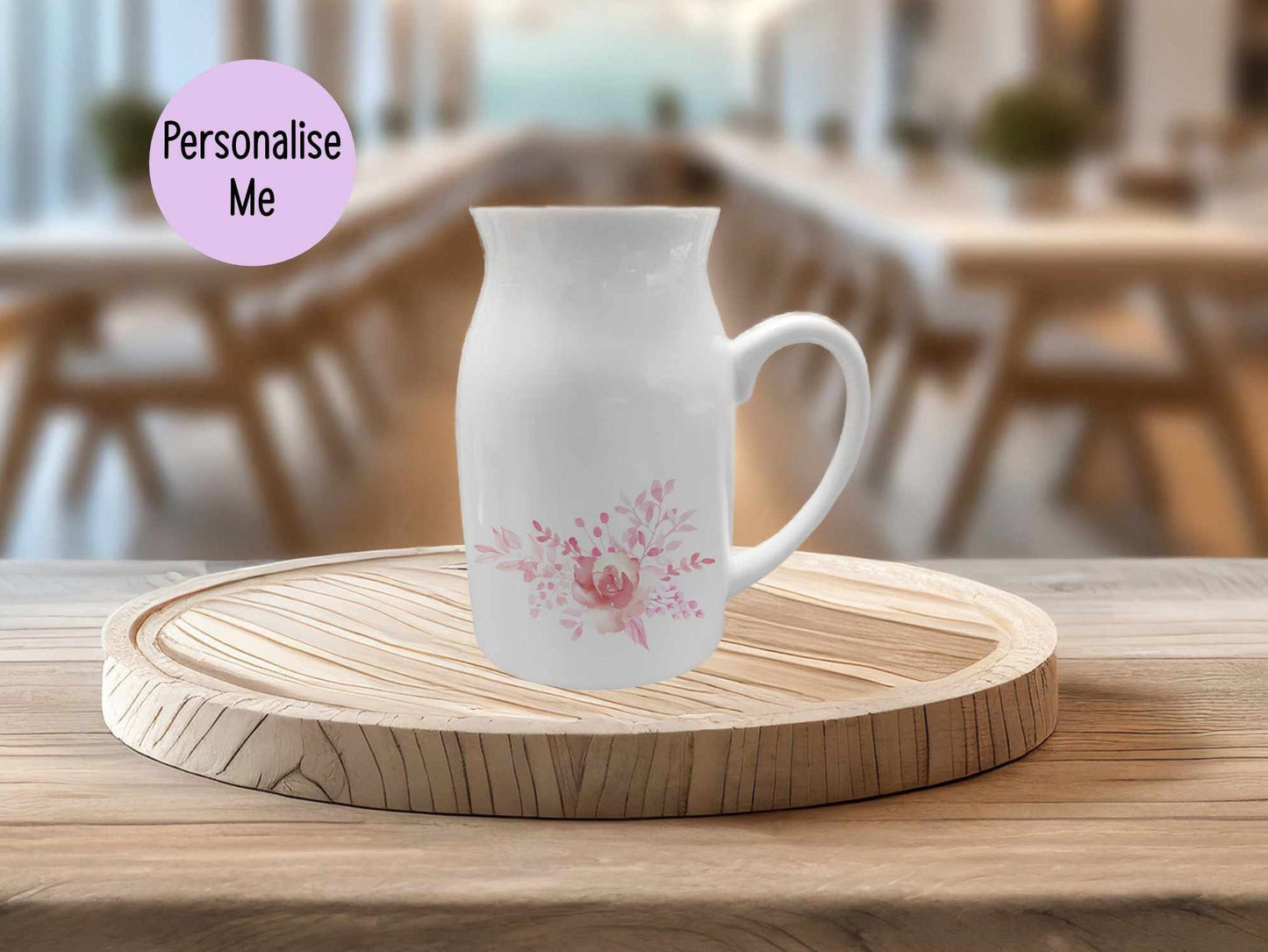 Personalised Pink Rose Milk Jug Vase, Gift For Mum Nan Sister Godmum Friend, Mother's Day Gift, Wild Flower Vase