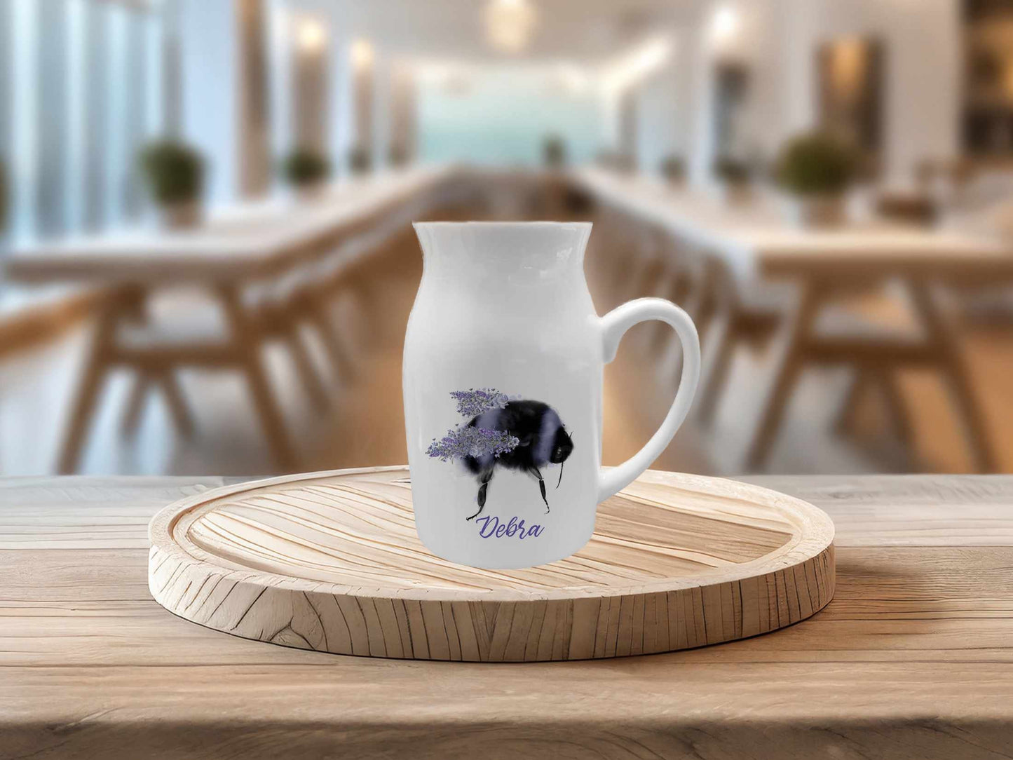 Personalised Lilac Bee Milk Jug Vase, Wildflowers Vase, Mother's Day Gifts, Mum Nan Grandma Aunti Friend Gift, Get Well Soon Gift