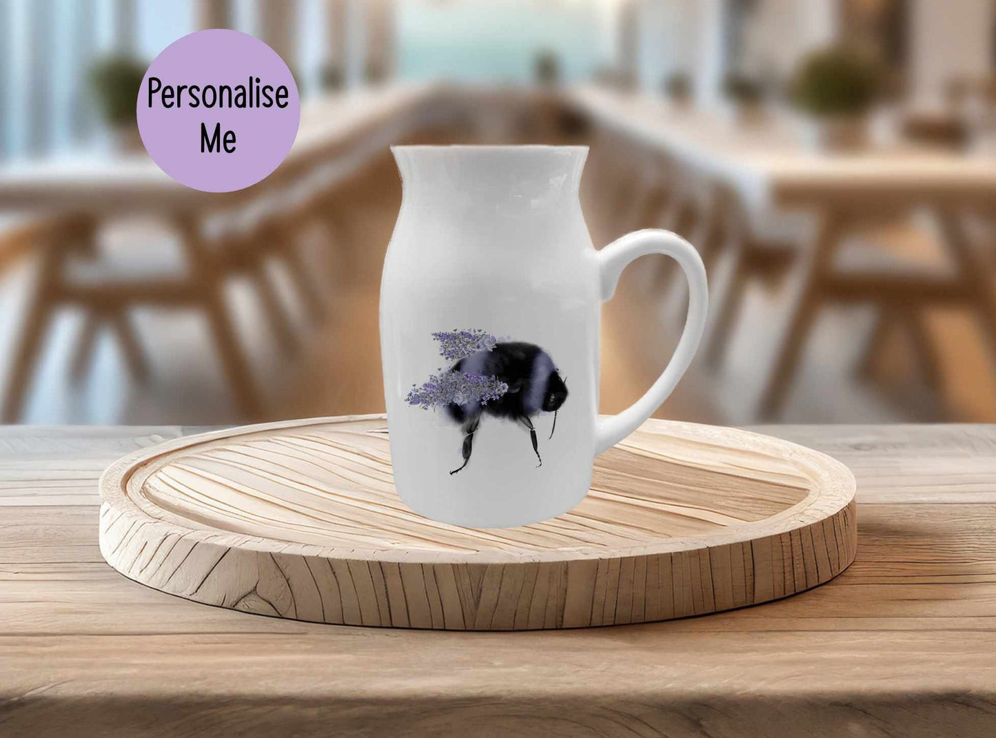 Personalised Lilac Bee Milk Jug Vase, Wildflowers Vase, Mother's Day Gifts, Mum Nan Grandma Aunti Friend Gift, Get Well Soon Gift