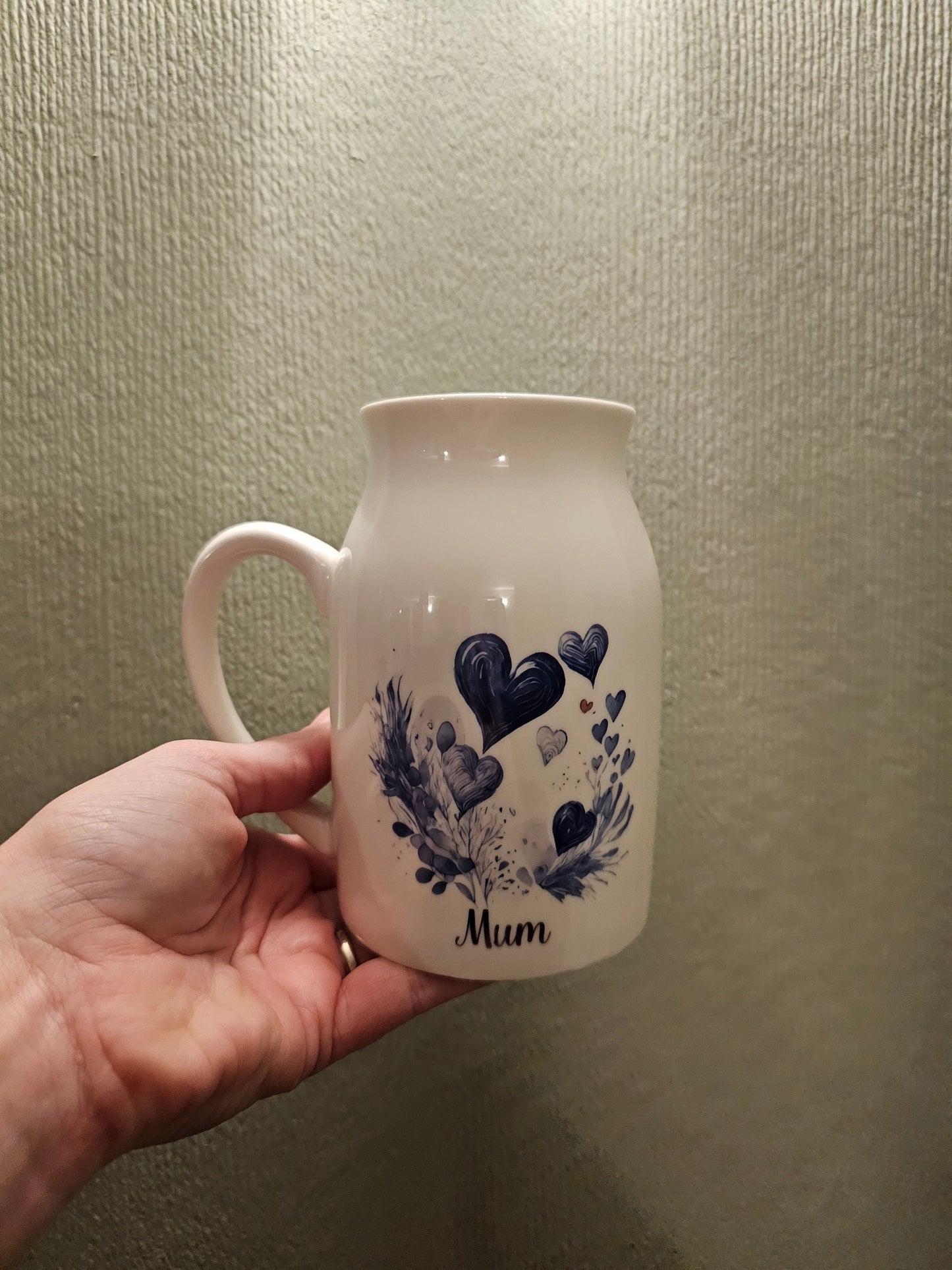 Personalised Heart Milk Jug Vase, Best Friend Mum Nan Birthday, Keepsake Home Decor