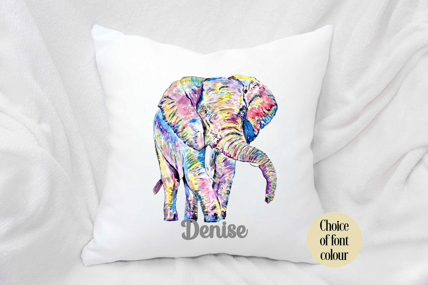Personalised Elephant Cushion, Elephant Lover Gift, Home Decor Pillow, Gift For Teenagers Bedroom, Rainbow Elephant Mothers Day Gift