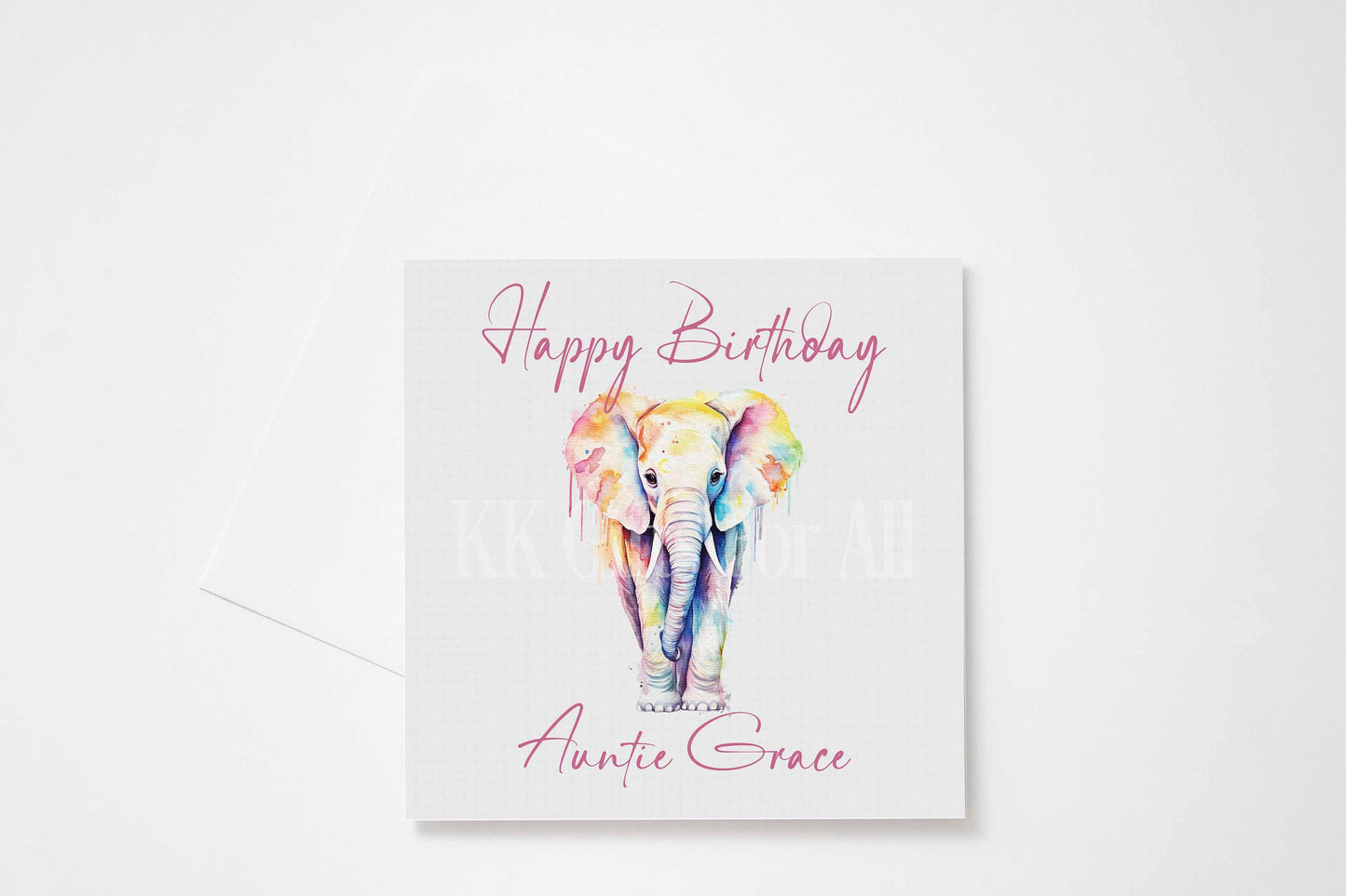 Elephant Birthday Card, Personalised Card For Mum Nan Sister Gran Auntie Friend, Elephant Greetings Card