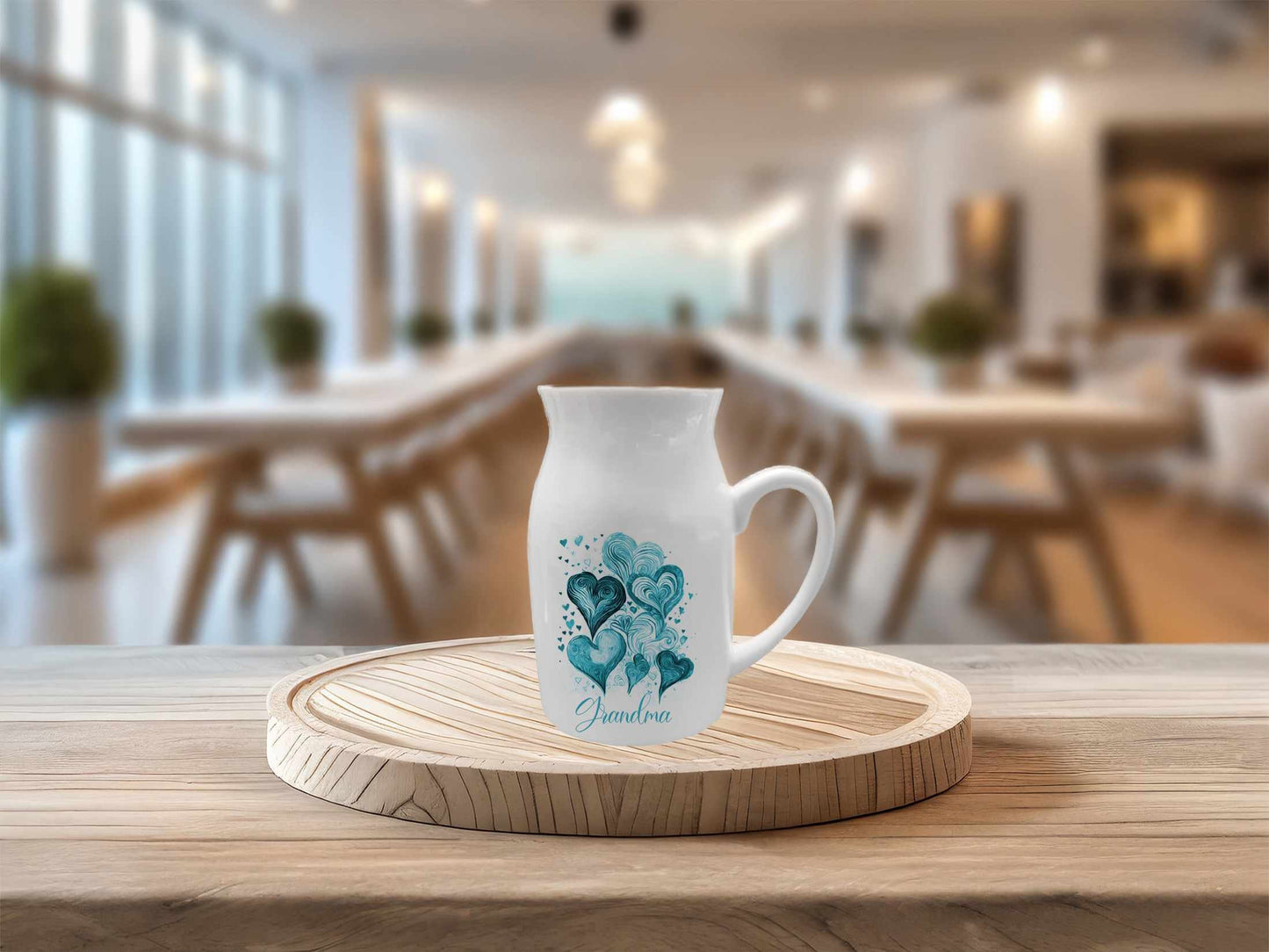Personalised Heart Home Decor, Blue Teal Heart Vase Jug, Gift For Nan Gran Mother's Day Gift