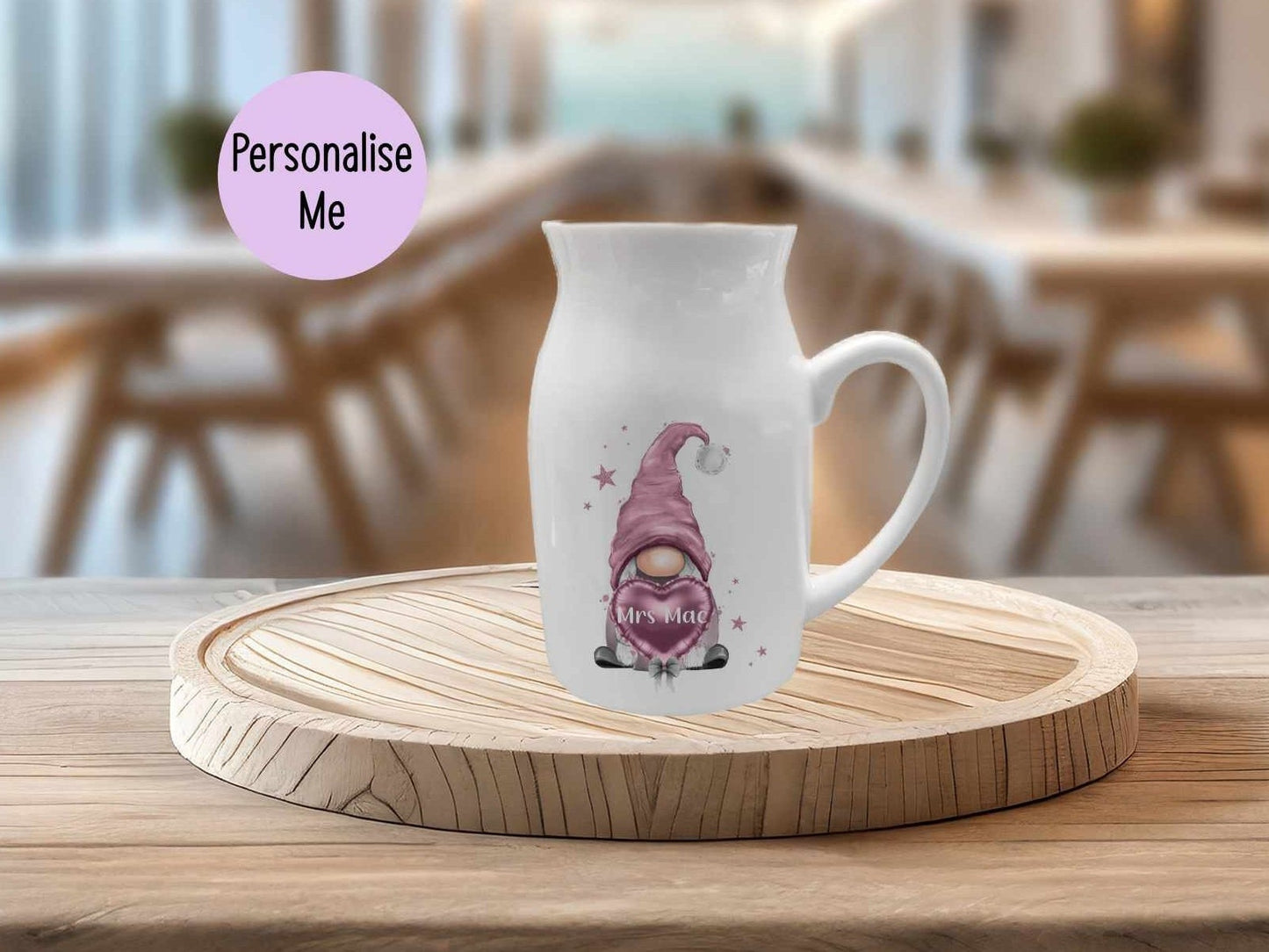 Personalised Pink Gonk Decorative Vase, Gonk Vase Milk Jug, Gonk Gnome Lover Gift, Gonk Home Decor
