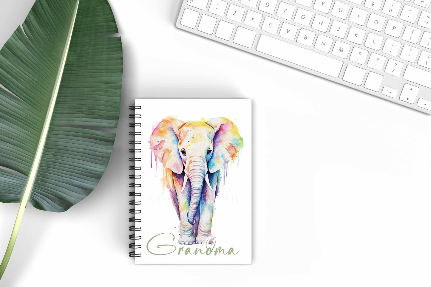 Personalised A5 Elephant Notebook, Gift For Mum, Friend, Birthday Gift For Wife, Watercolour Elephant Notepad, Mother's Day Elephant Gift