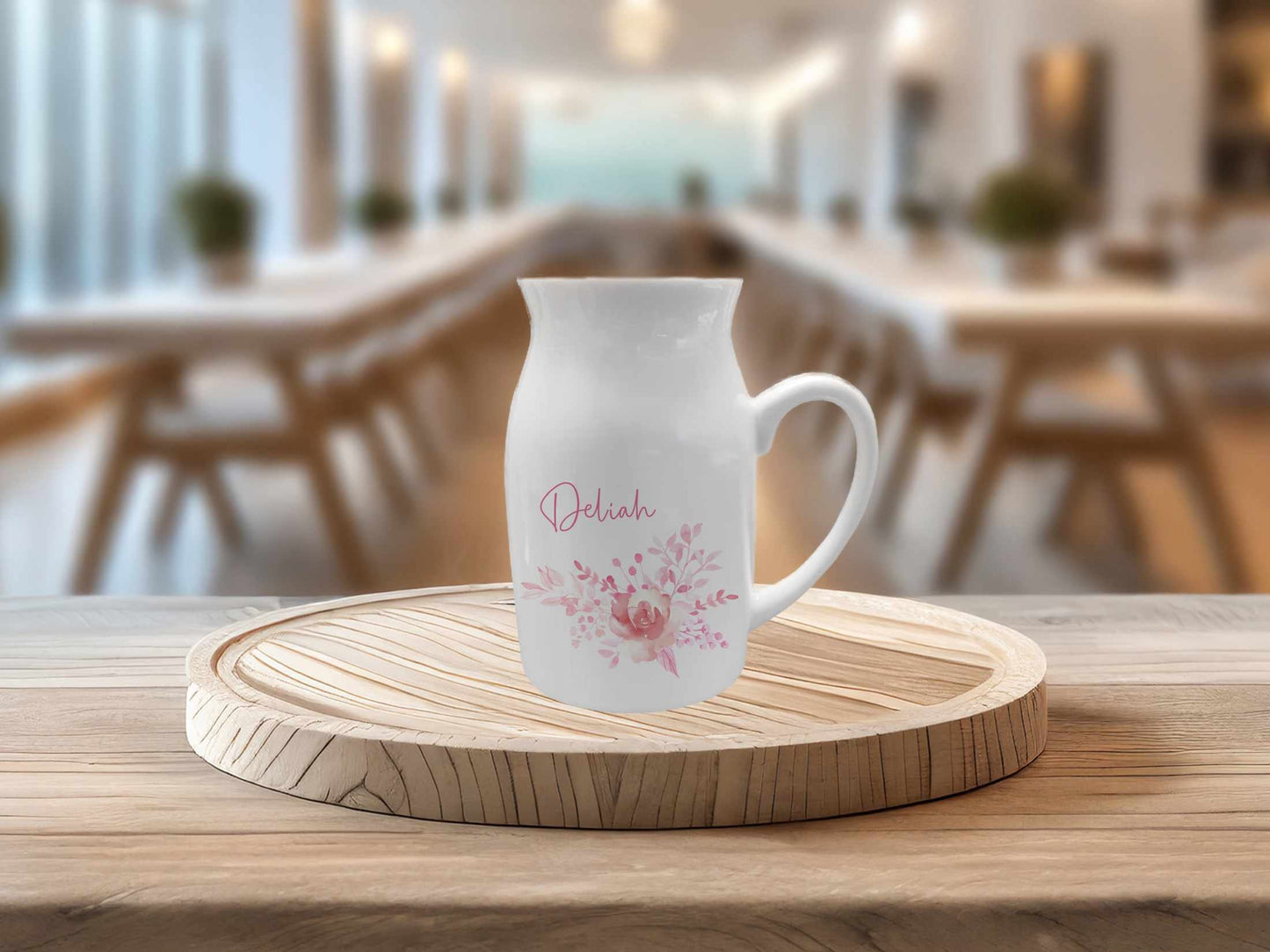 Personalised Pink Rose Milk Jug Vase, Gift For Mum Nan Sister Godmum Friend, Mother's Day Gift, Wild Flower Vase