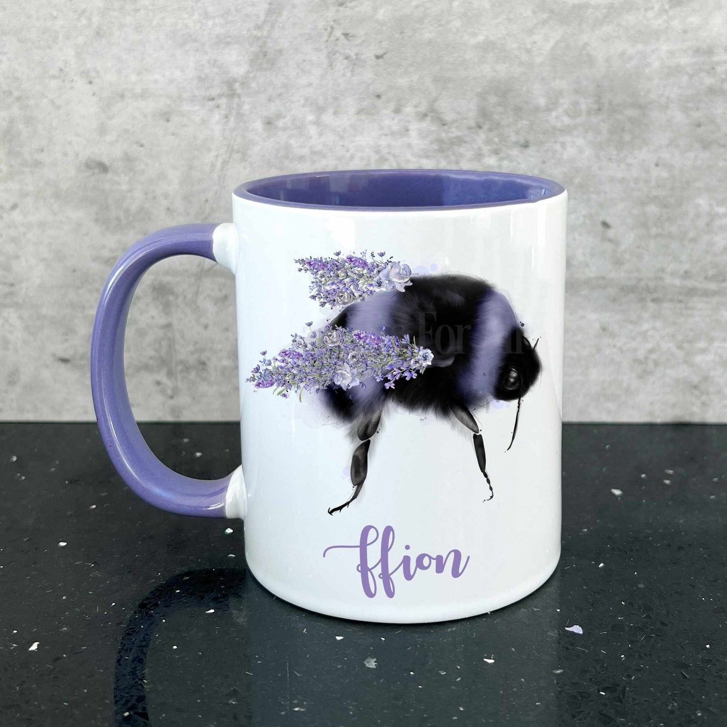 Personalised Floral Bee Mug & Coaster, Purple Lilac Been, Bee Lover Gifts, Mother's Day Floral Bumble Bee, Bee Keeper Present