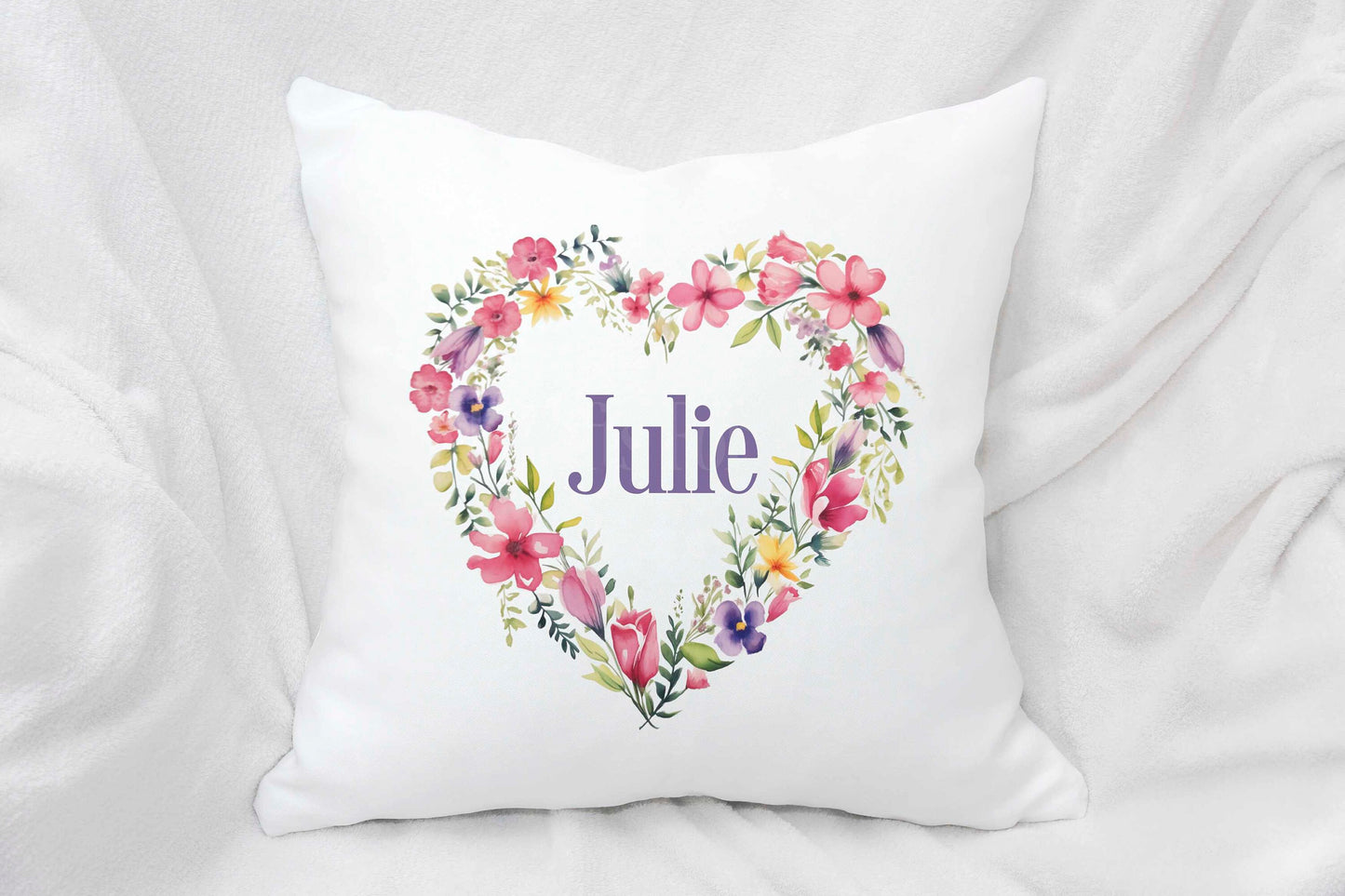 Personalised Floral Hear Cushion, Floral Home Decor Pillow, Gift For Teen Bedroom, Mothers Day Gift Mum Nan Gran Mamgu