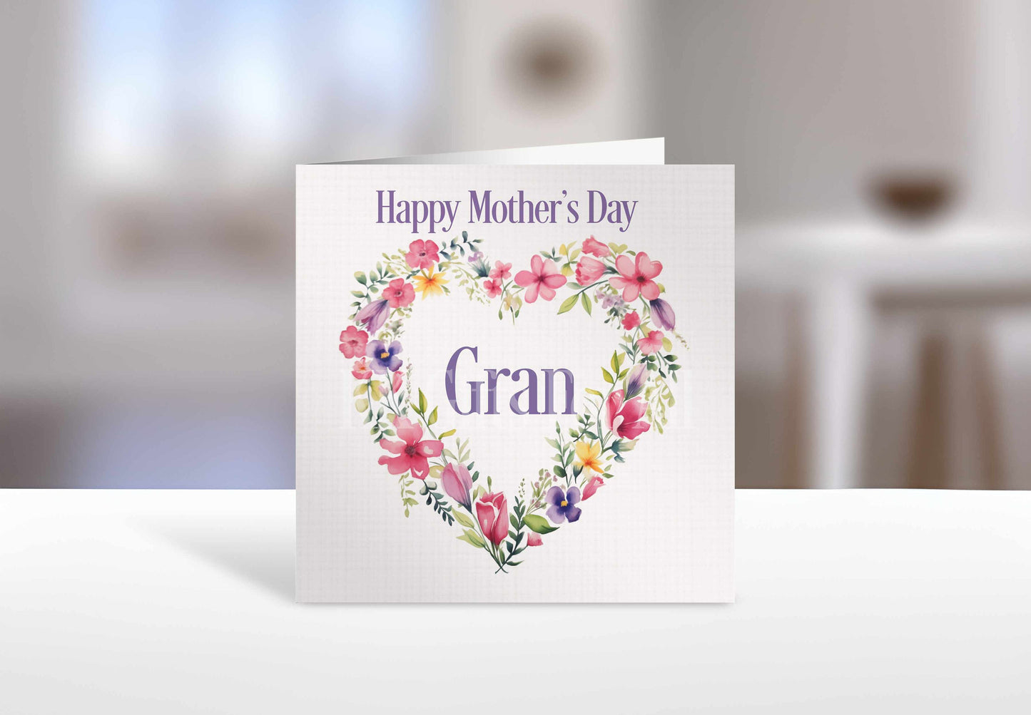 Personalised Mother's Day Card, Card For Mum Nan Granny Mamgu, Floral Heart Mother's Day Card