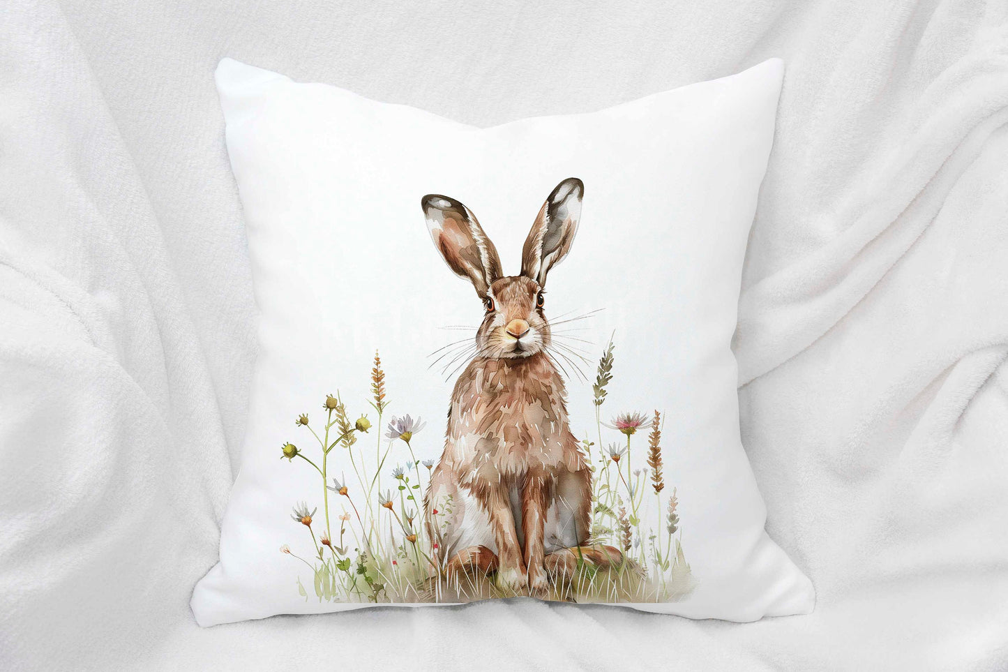 Spring Hare Cushion, Wildlife Home Decor Pillow, Gift For Hare Lovers