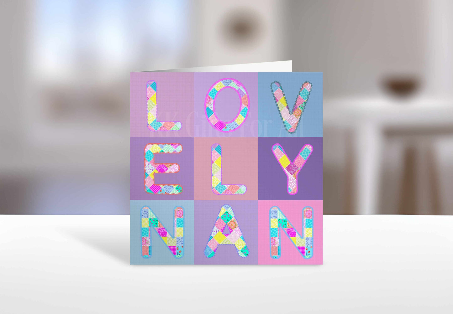 Lovely Nan Card, Birthday Card For Nan, Nan Mother's Day Card, Patchwork Pattern Nan Card
