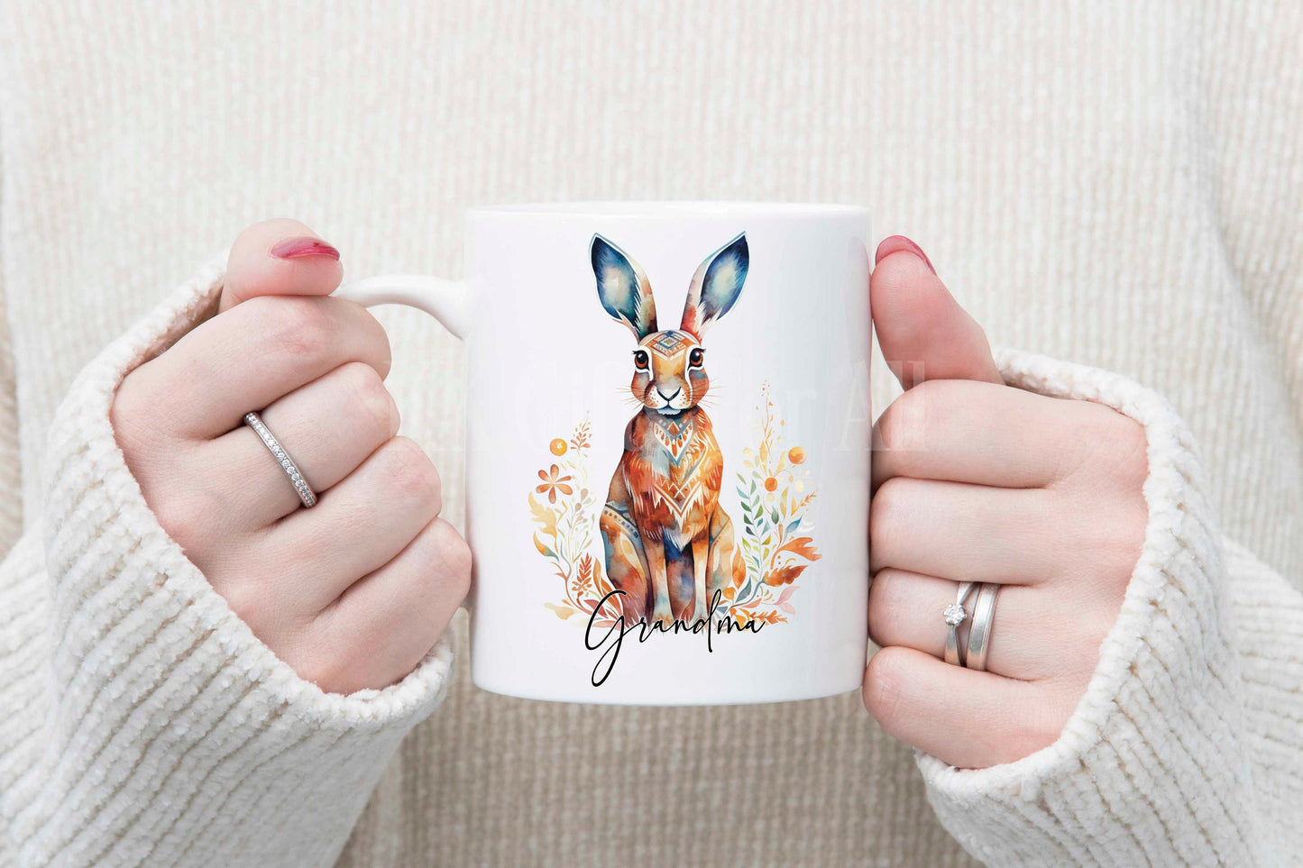 Personalised Hare Mug & Coaster, Colourful Hare Mug, Goft for Hare Lover, Unique Mug Gifts