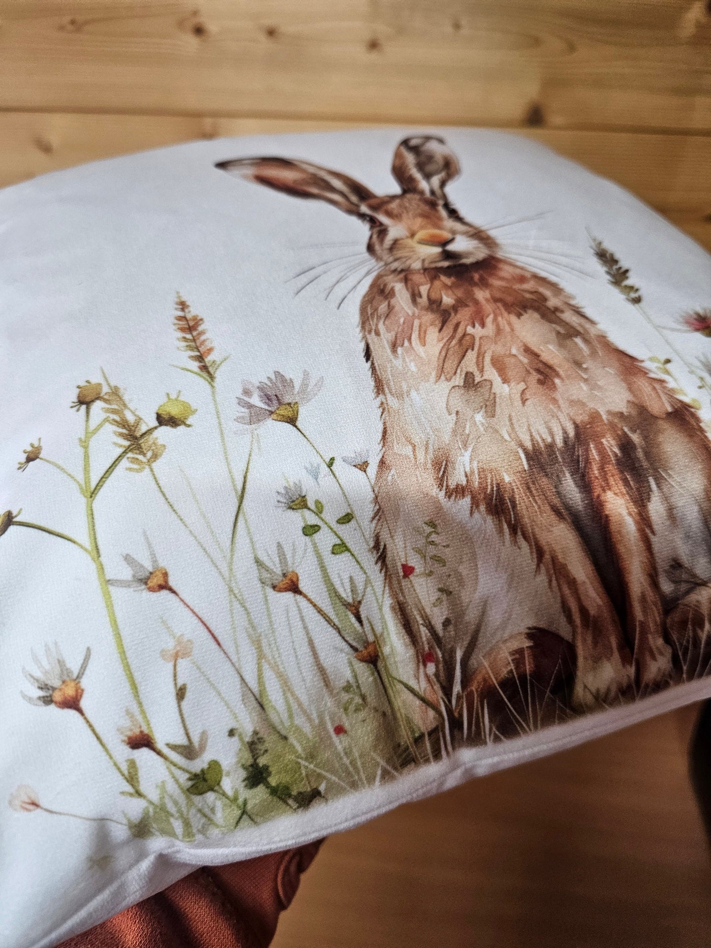 Spring Hare Cushion, Wildlife Home Decor Pillow, Gift For Hare Lovers