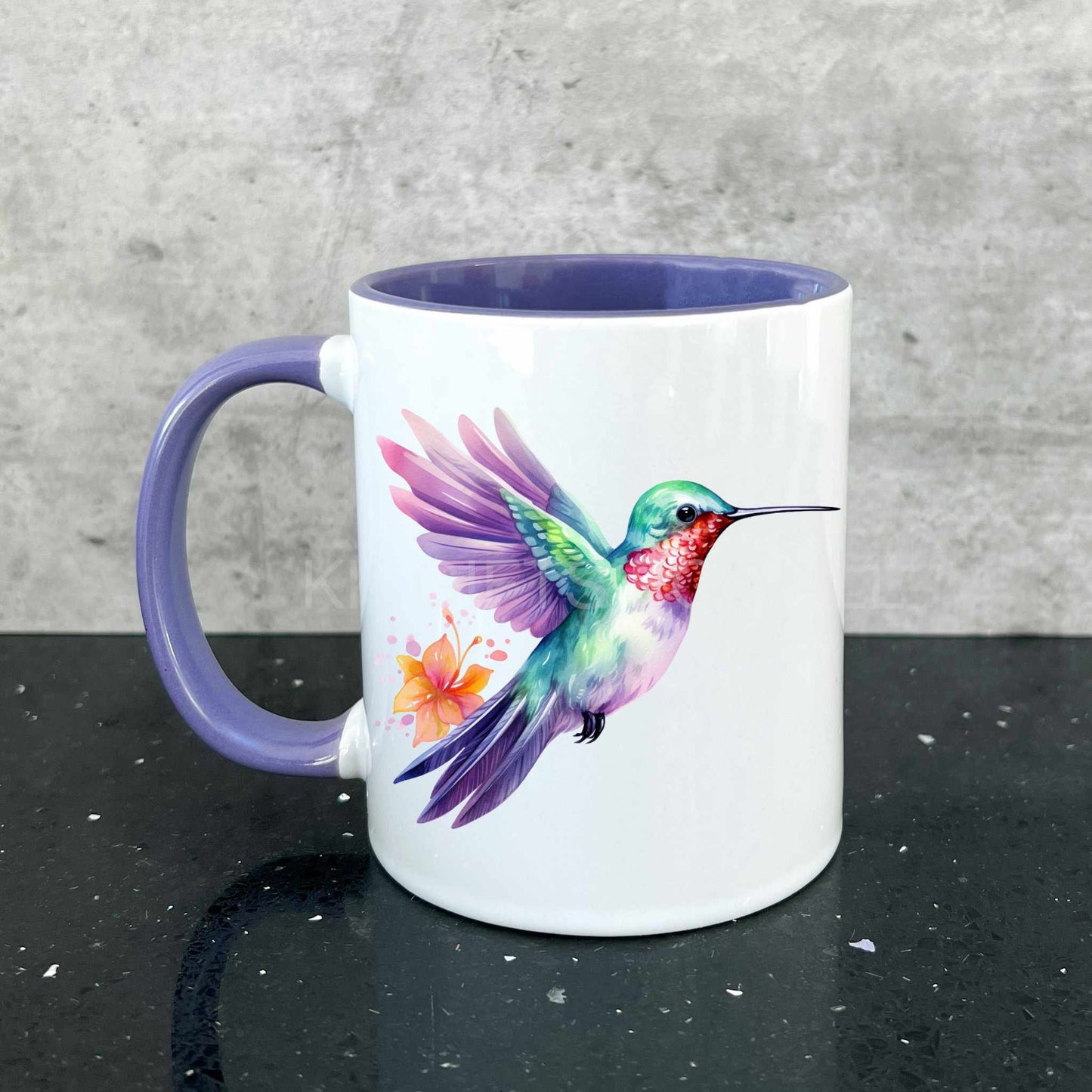 Personalised Hummingbird Mug & Coaster, Gift For Friend, Bird Lover Gifts, Purple Hummingbird