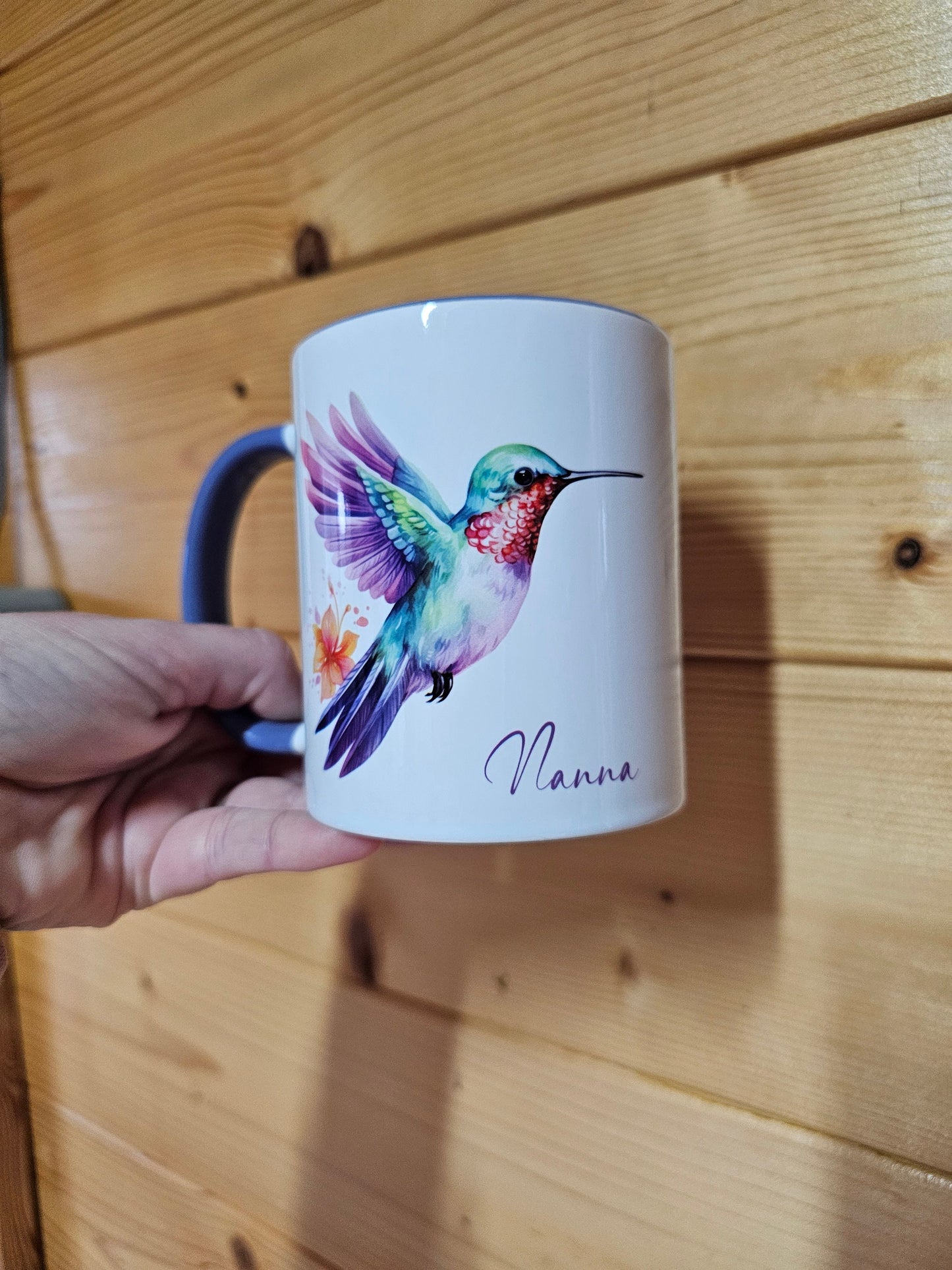 Personalised Hummingbird Mug & Coaster, Gift For Friend, Bird Lover Gifts, Purple Hummingbird