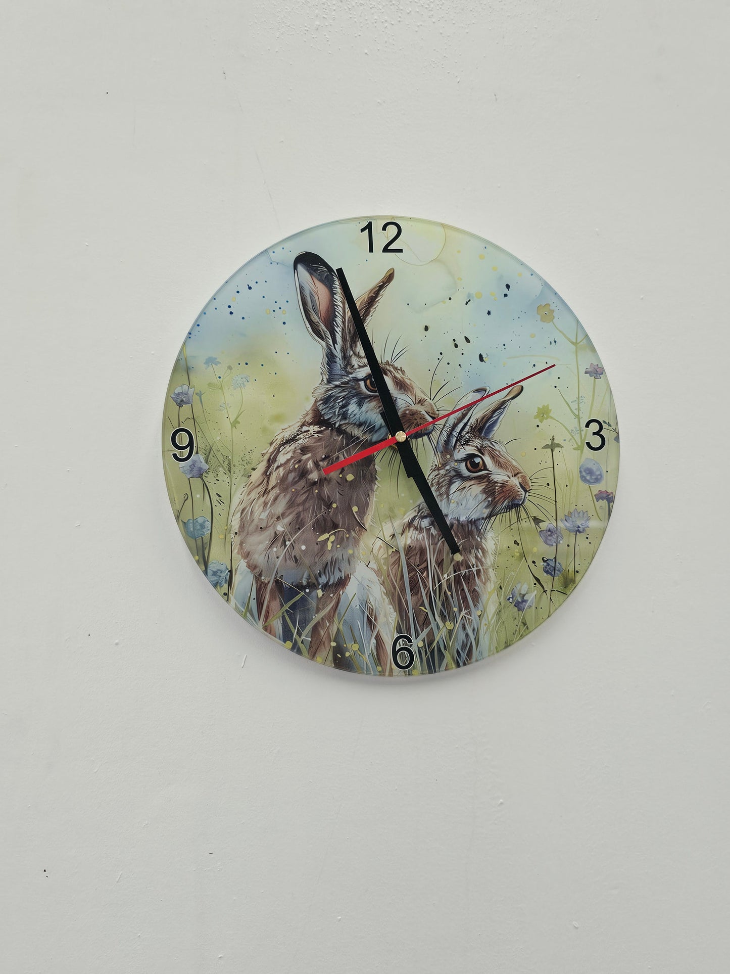 Sring Hare Wall Clock, Toughened Glass Clock, 30cm Clock, Colourful Home Decor Clock