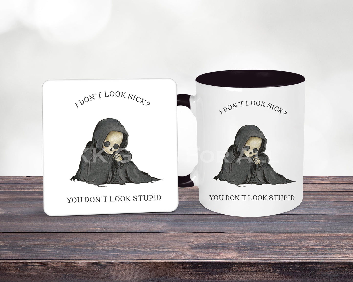 Chronic Illness Mug, Grim Reaper Skeleton, Birthday Gift Mum Dad Her Him, I Don't Look Sick Hidden Illness