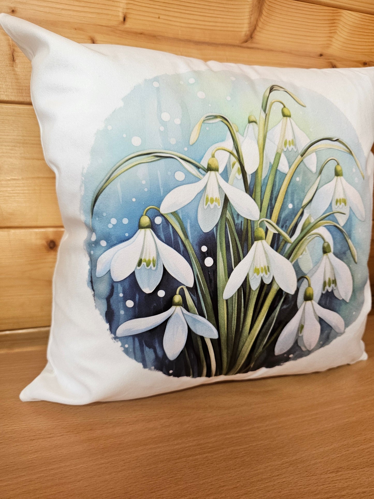Snowdrop Cushion, Farmhouse Home Decor Pillow, Gift For Friend Mum Nan