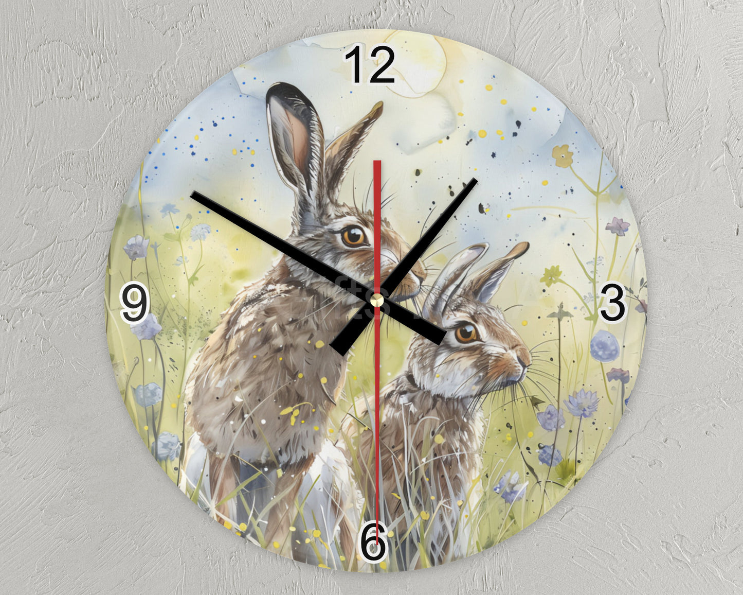 Sring Hare Wall Clock, Toughened Glass Clock, 30cm Clock, Colourful Home Decor Clock