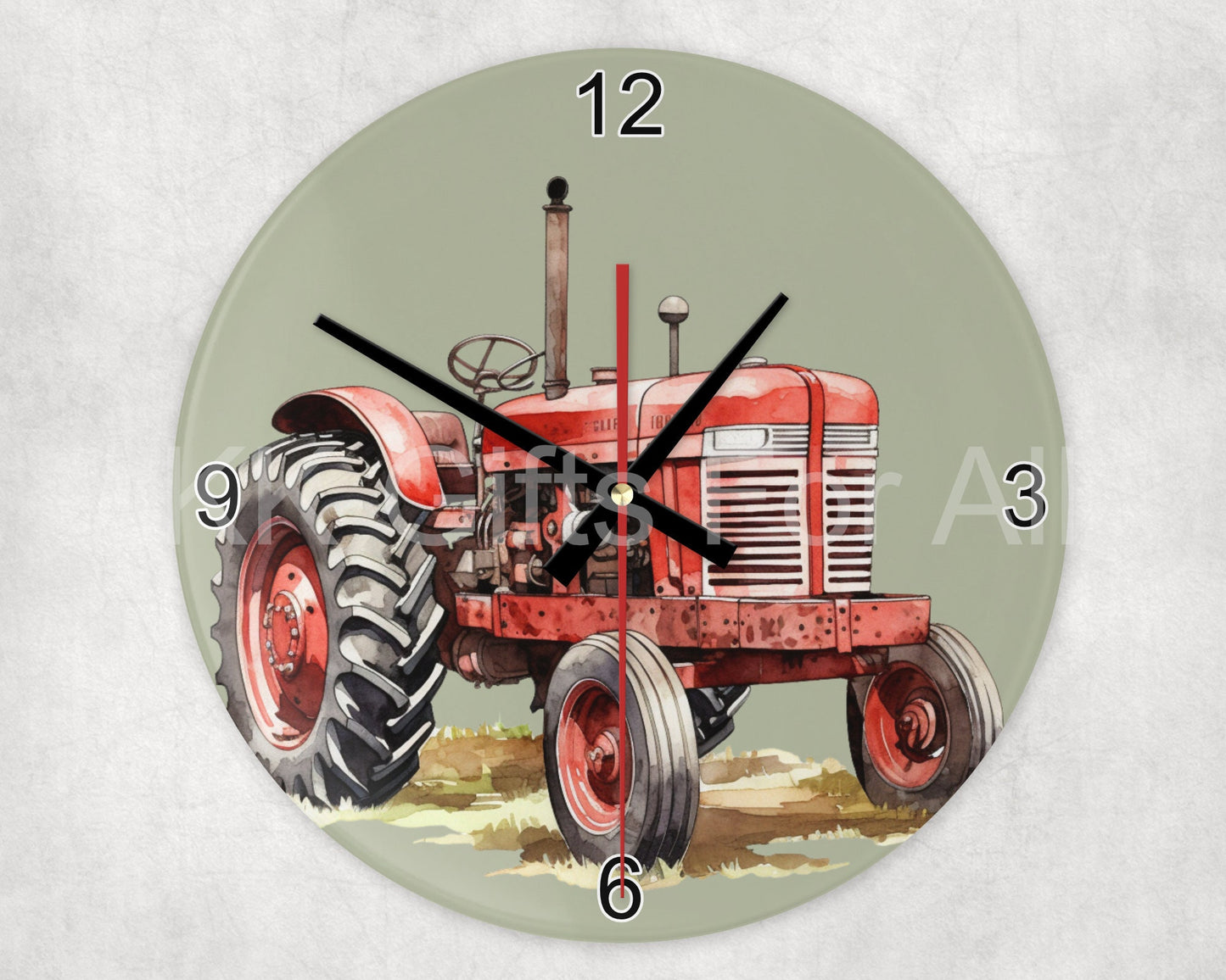 Vintage Red Tractor Glass Clock, Farmhouse Clock, Father's Day Gift