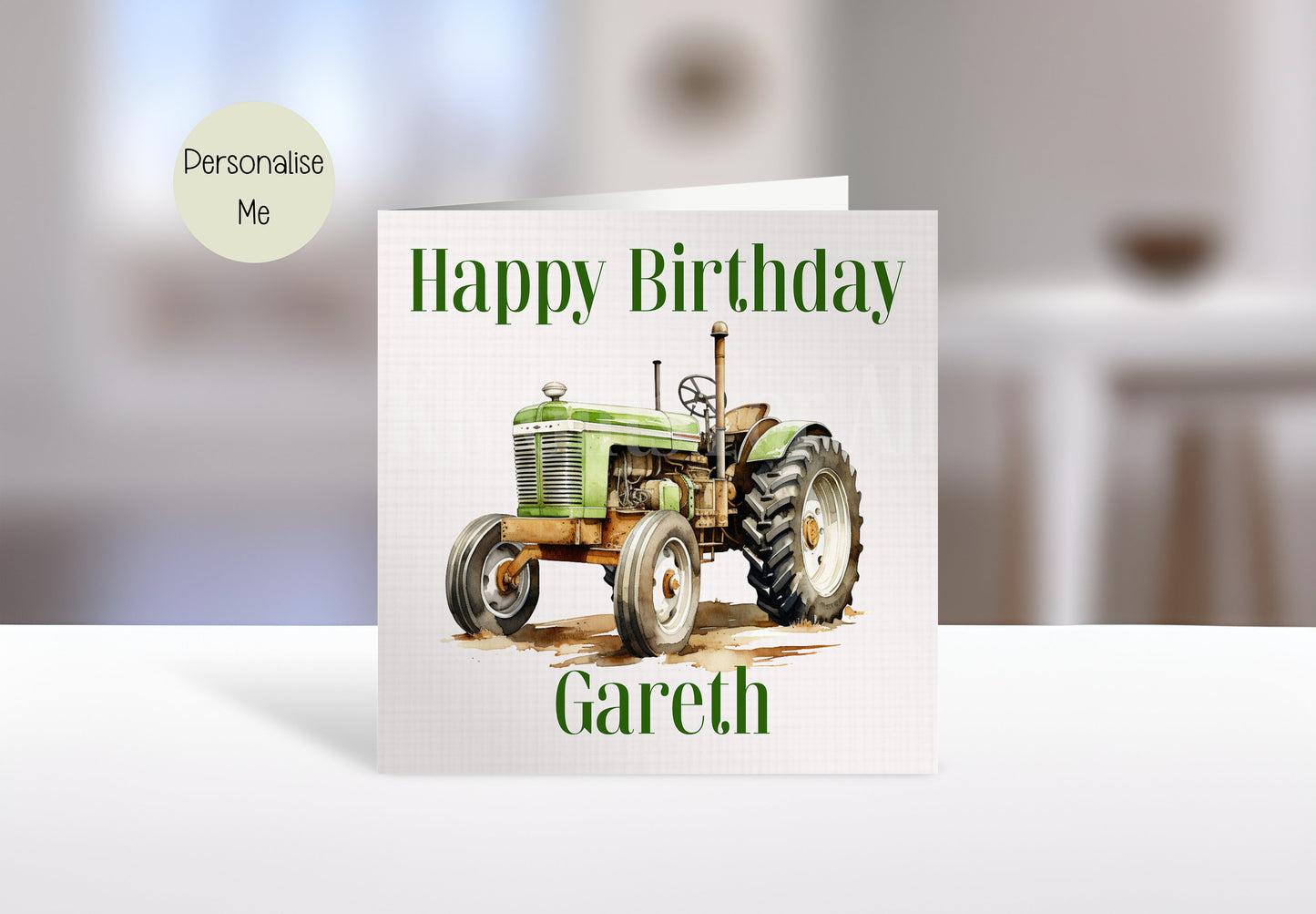 Personalised Tractor Card, Birthday Card For Dad Grandad Brother Uncle Son, Classic Green Tractor Card