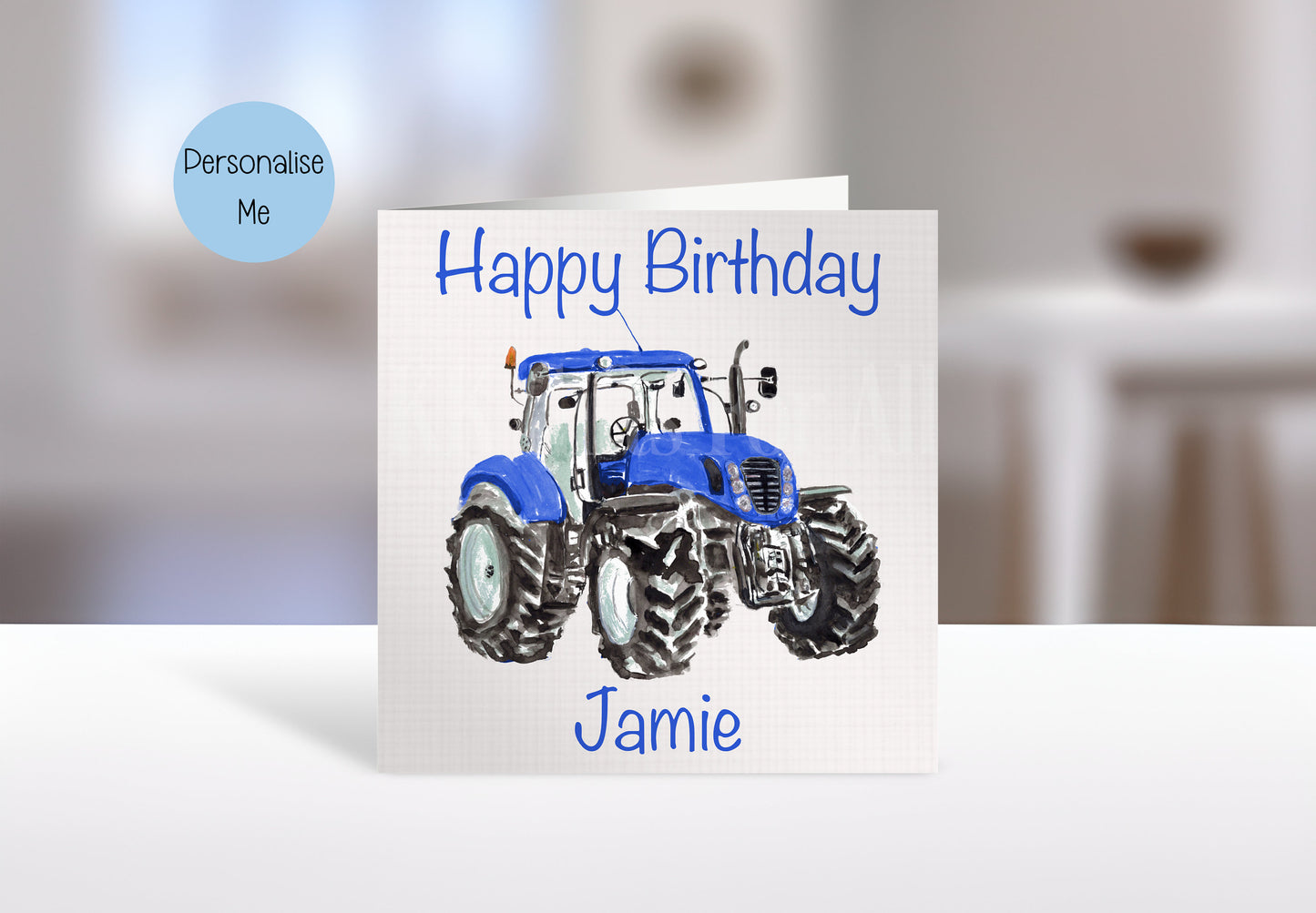 Personalised Blue Tractor Card, Birthday Card For Dad Grandad Brother Uncle Son Farmer