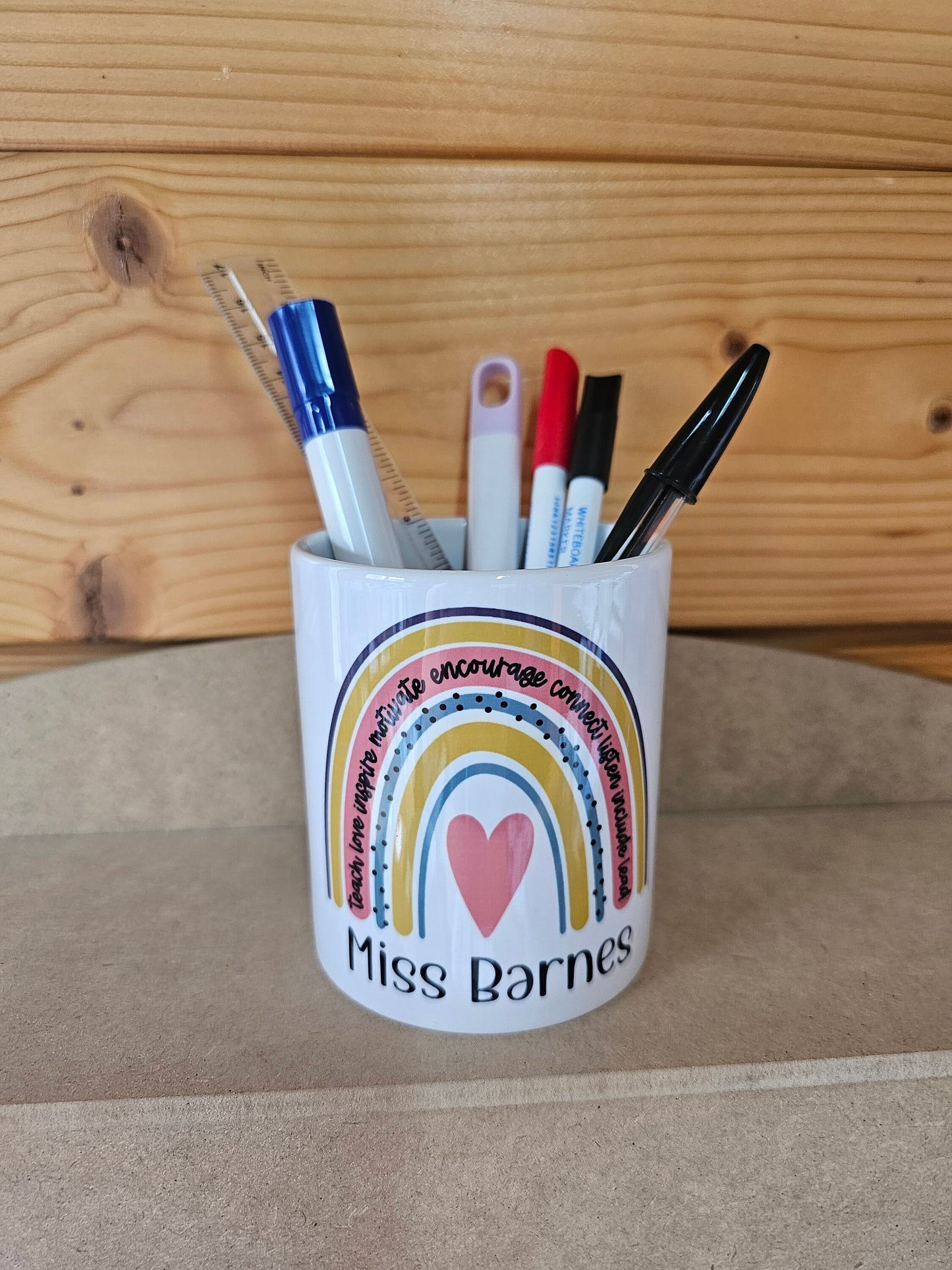 Personalised Teacher Pencil Pot, Desk Tidy, Teacher Gift, Thank You Miss, Rainbow Design Teacher Pen Pot, Teacher Appreciation, End Of Term