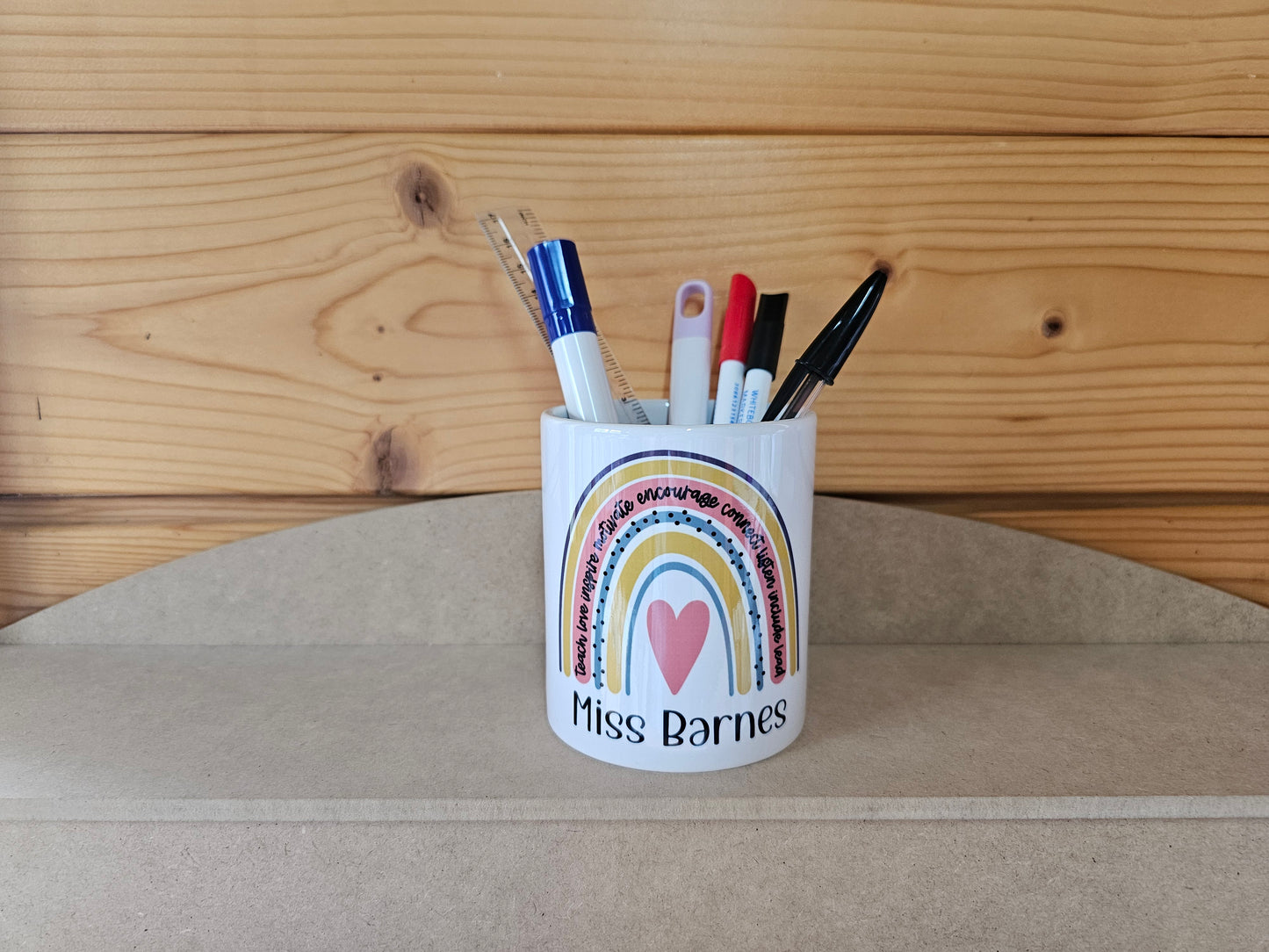 Personalised Teacher Pencil Pot, Desk Tidy, Teacher Gift, Thank You Miss, Rainbow Design Teacher Pen Pot, Teacher Appreciation, End Of Term