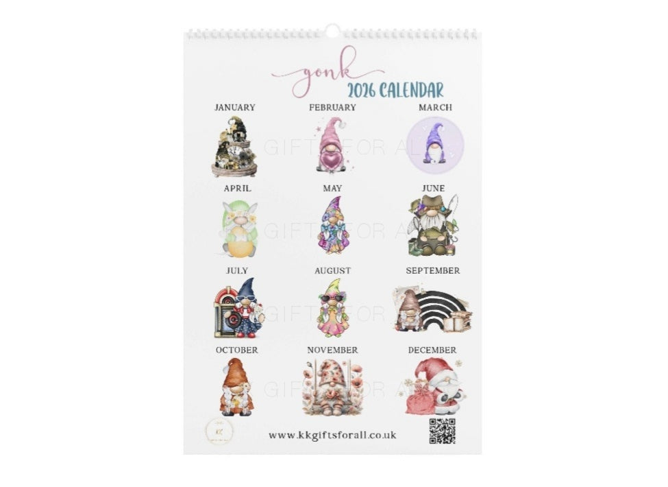 2026 Gonk Wall Calendar – Cute Gnome Monthly Planner