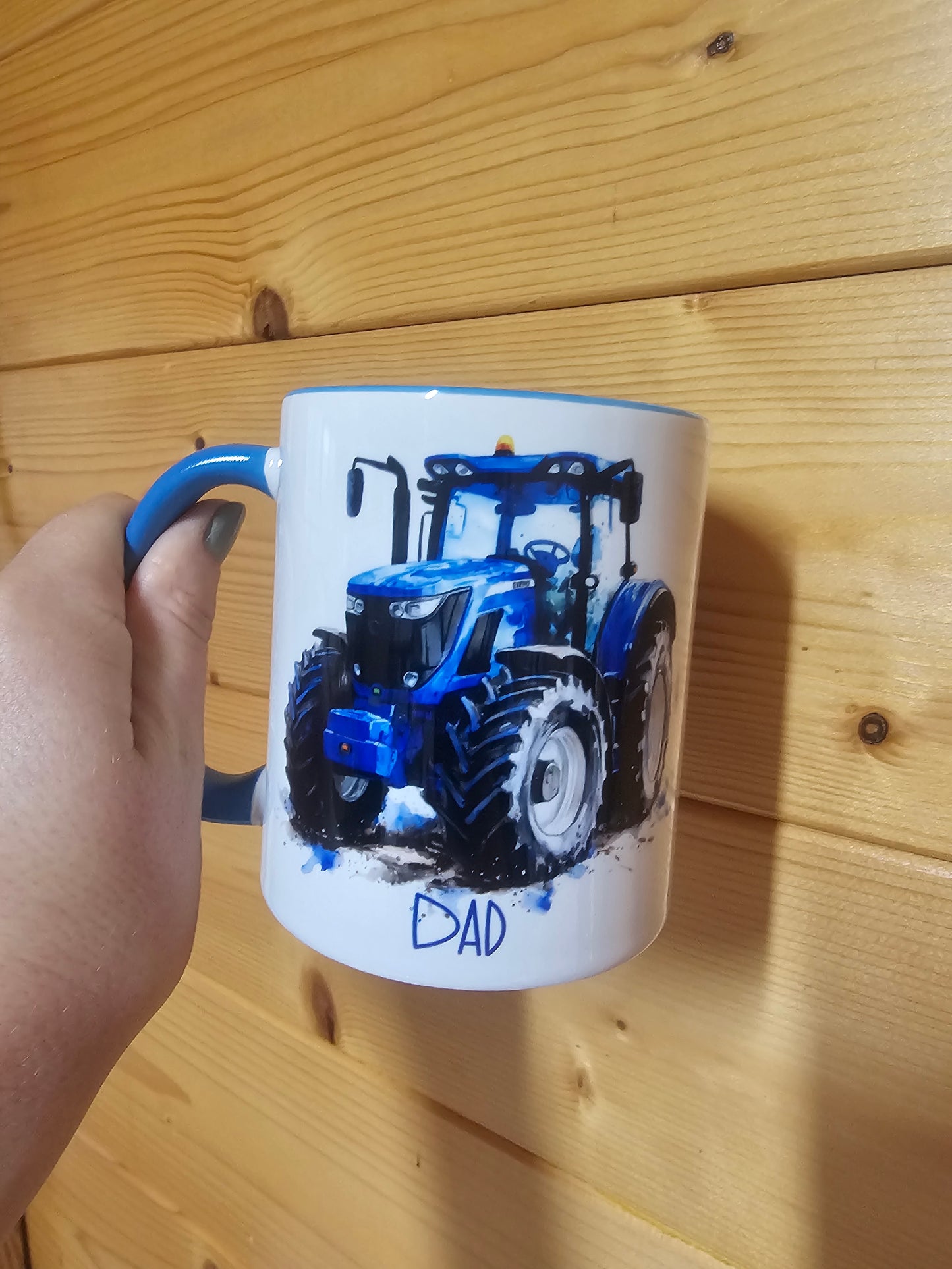 Personalised Blue Tractor Mug & Coaster Set, Farmer Gift